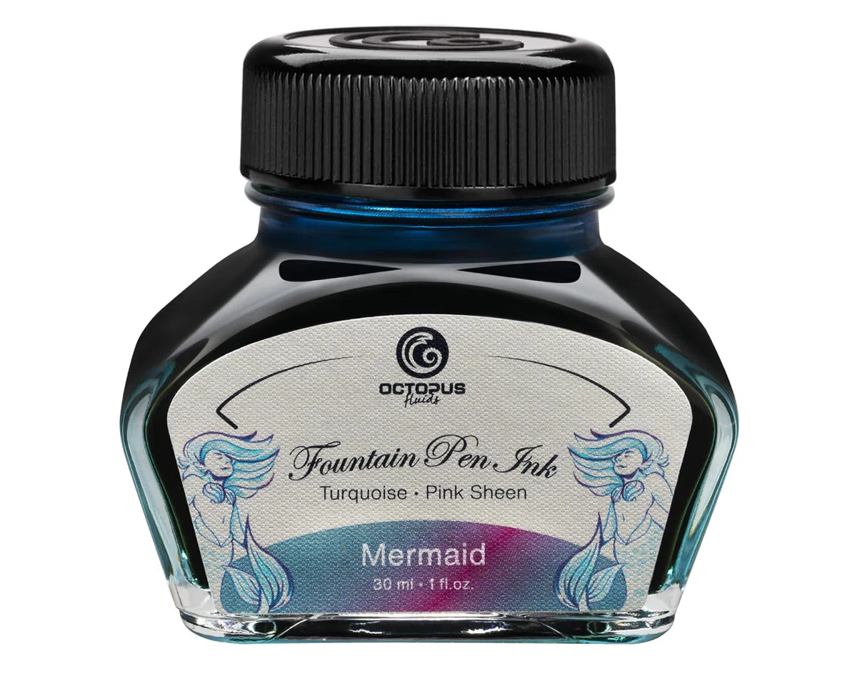 Tinta para pluma estilográfica Octopus Fluids Mermaid Sheen Ink Glass Sheen Ink Petrol, 30 ml