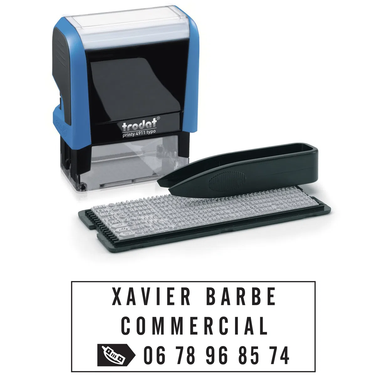 Trodat Printy 4911 – Sello de Entintaje Automático con Tinta Incorporada e Imprentilla para Componer un Texto de Hasta 3 Líneas – Tinta Negra