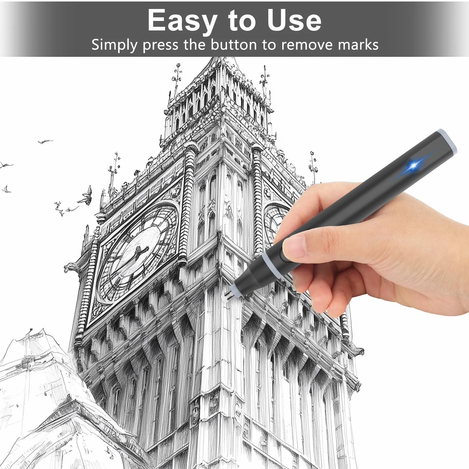 Cuteefun Borrador Eléctrico Recargable USB C con 220 Recambios, 2 Tamaños, Negro para Artistas Estudiantes