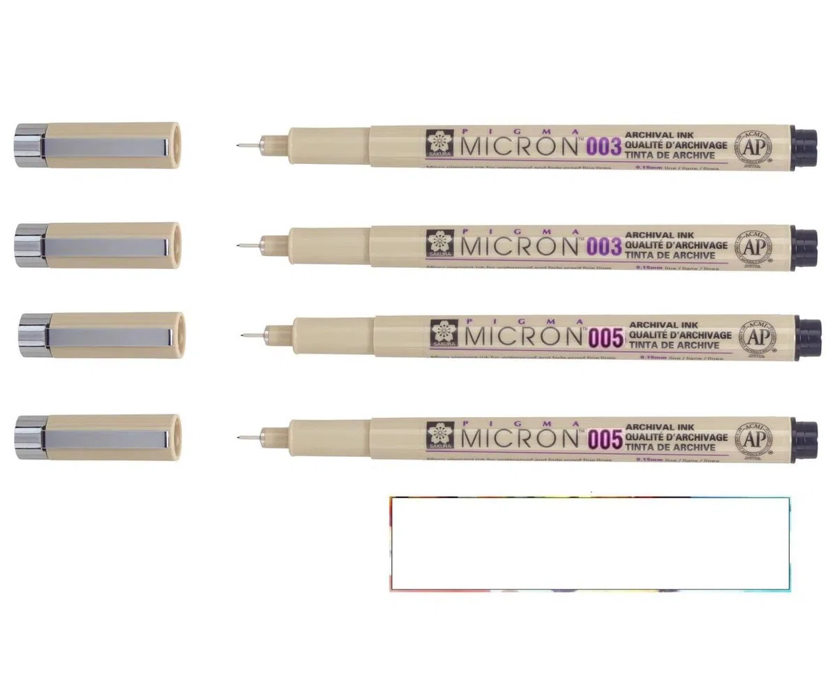 PIGMA MICRON Sakura 003,003,005,005 Bolsa de 4 piezas negras y 1 tarjeta