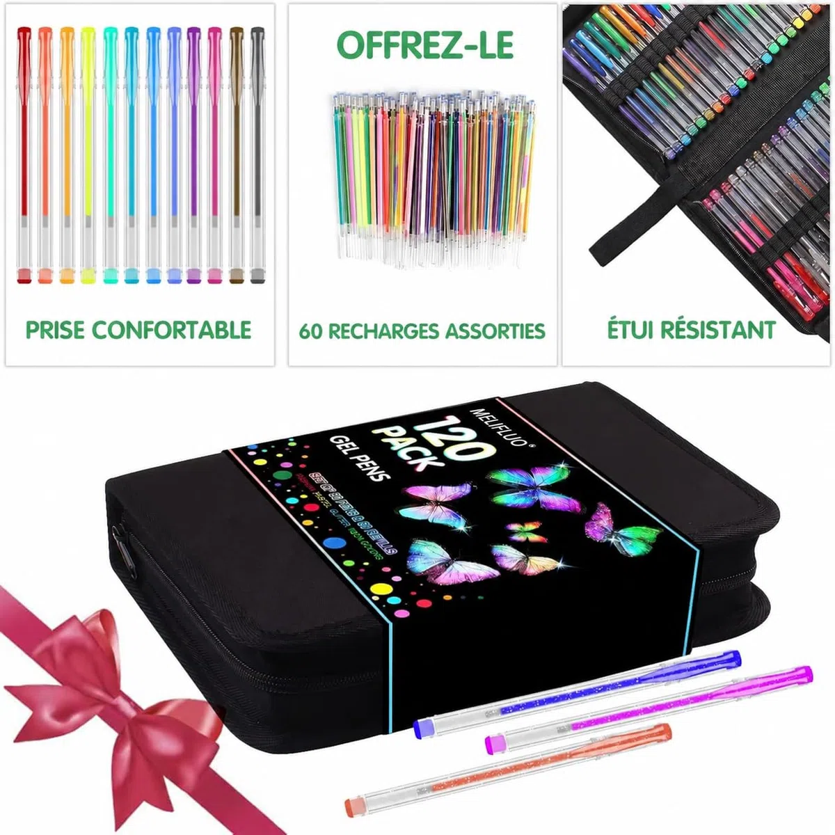Paquete de 120 Bolígrafos de Gel con Purpurina, 60 Boligrafos Bonitos con 60 Recambios de Bolígrafos de Gel para Colorear Adultos y Dibujar Garabatear, Escribir Manualidades