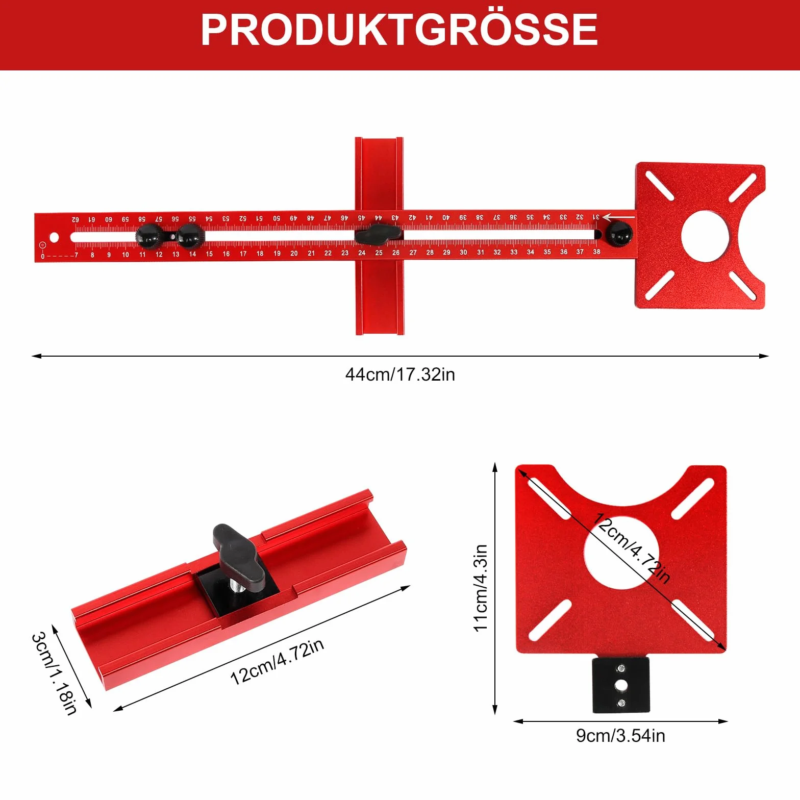 Compás de fresado de aluminio ajustable, plantilla de fresado métrico, accesorios para fresadora superior, plantillas de fresado para fresadoras superiores, placa de fresado para círculos y rectas