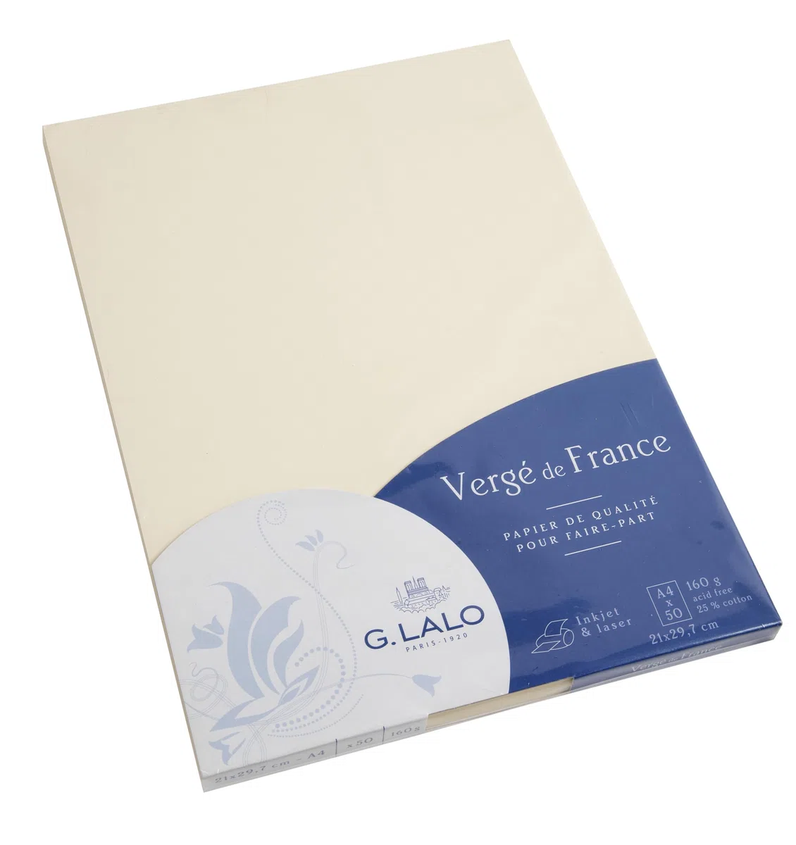 Lalo 41416L - Un paquet de 50 feuilles 21x29,7 cm 160g, Vergé de France, Ivoire