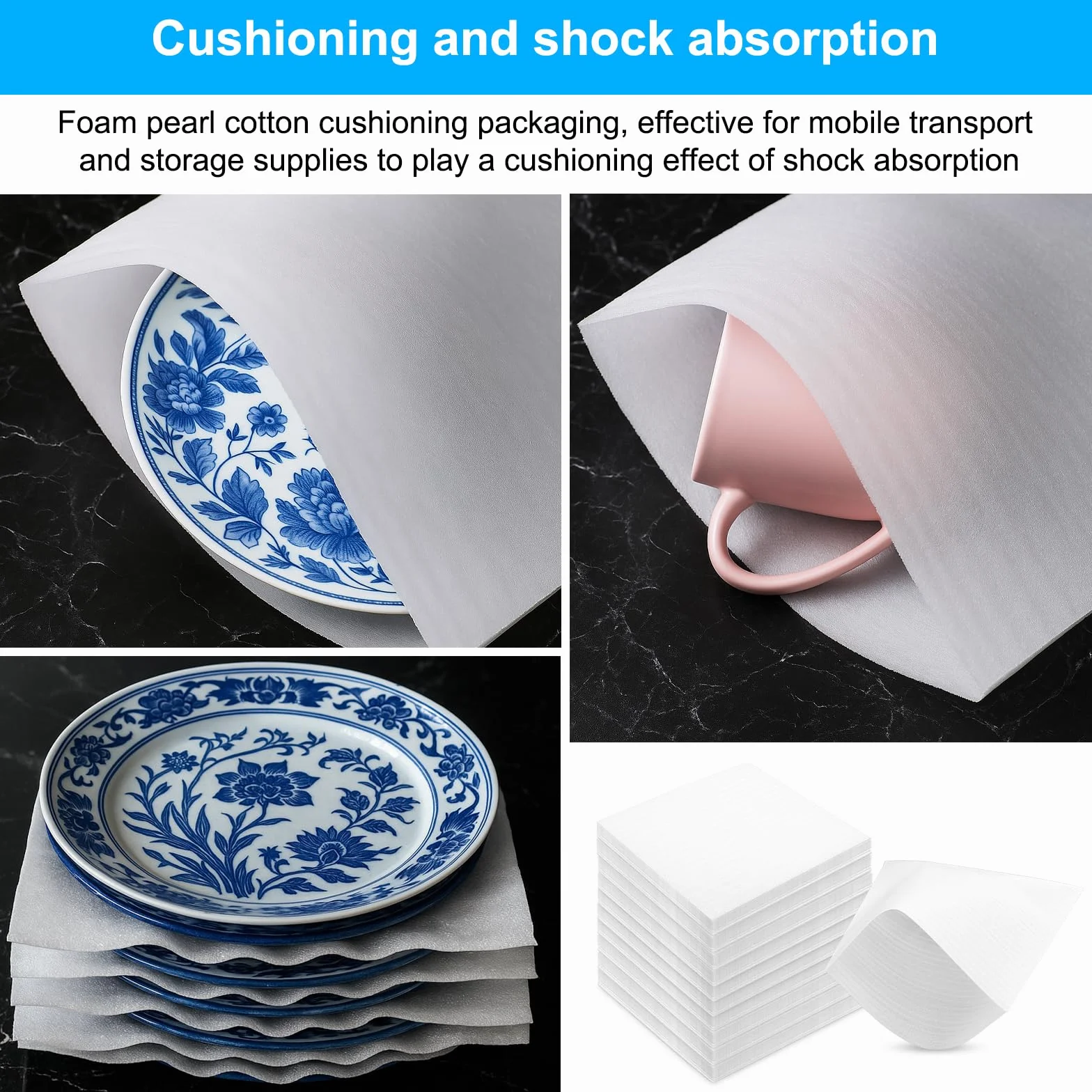 100 Piezas Hojas de Espuma de Papel Burbuja Movimiento Cartón 20 x 20cm Mudanza Espuma de Embalaje Bubble Wrap Plastico Burbujas Embalaje para Vajilla Cartón-Removedor Vasos Planos Platos