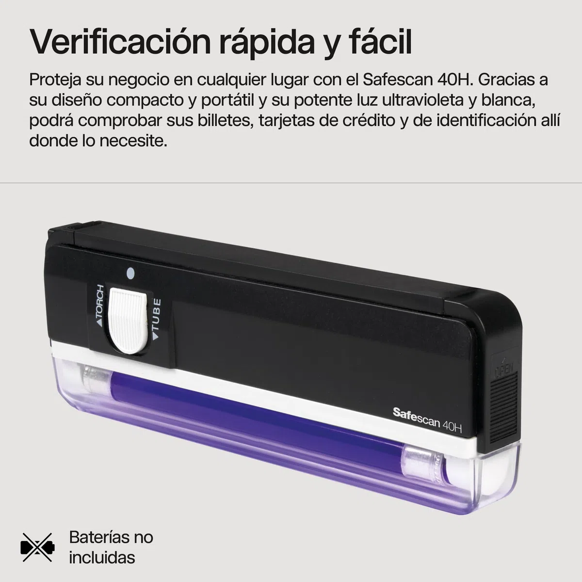 Safescan 40H Detector de billetes falsos portátil, verifica billetes, tarjetas de crédito y documentos - Detector UV para nuevos billetes - Detector billetes falsos con luz UV - Detector con luz UV