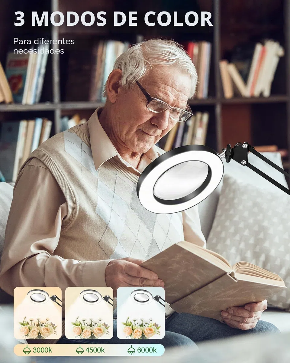 TANYO 10X Lupa con Luz, 72 LED Lupas de Gran Aumento con Luz, 5 Temperaturas de Color y 10 Niveles de Brillo Lámpara Escritorio, Lámpara de Aumento para Mayores, Niños, Lectura, Manualidades