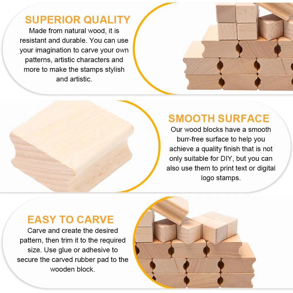 30 Piezas Soporte de Sellos de Madera en Blanco Bloques de Madera Dura para Hacer 2cm/4cm con Caucho para Sellos para Sello fijo de madera para Producción de bricolaje