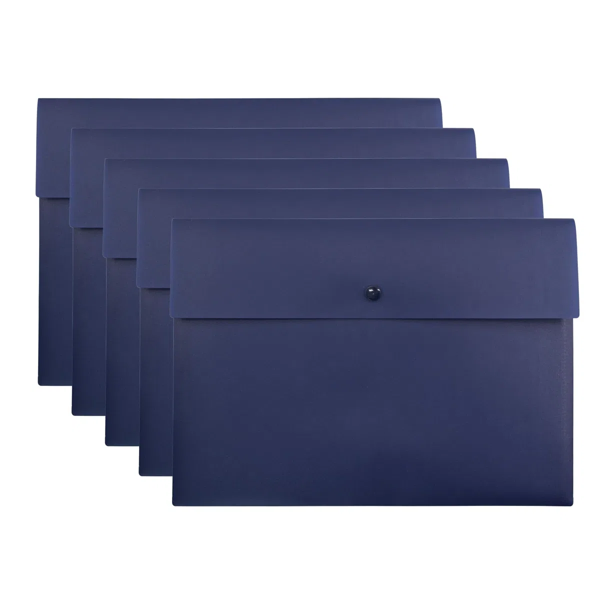 VANRA Carpeta de polietileno con bolsillos para archivos, sobres de plástico, organizador de cartas con cierre de botón a presión, tamaño carta A4 (azul marino)