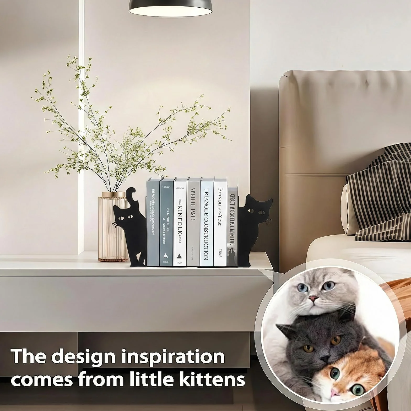 Spähende Katze Metal Metálica Sujetalibros Set 2 Estilos Decorativos para Estantes Oficina