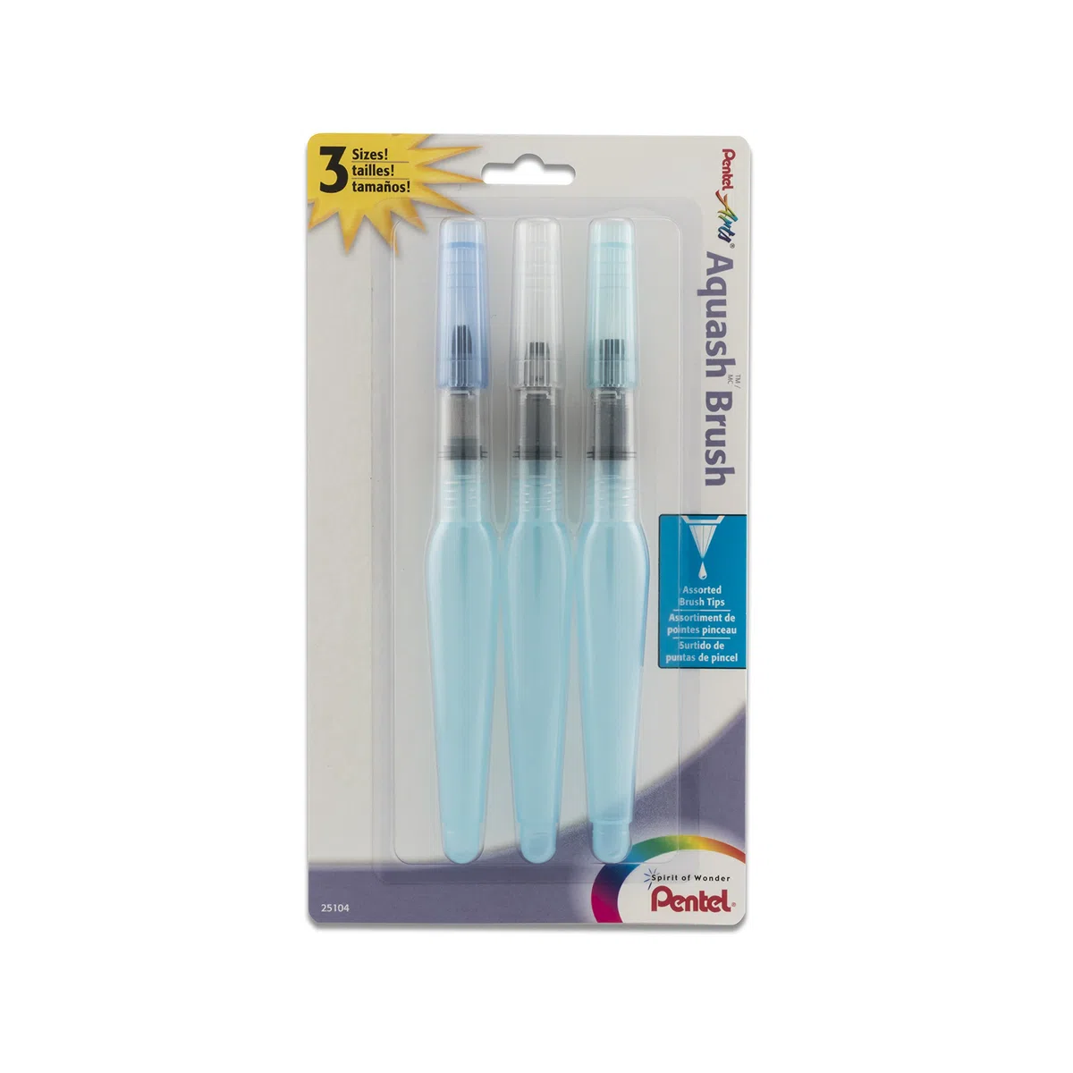 Pentel Arts Aquash FRHBFMBP3 - Cepillo de agua con puntas surtidas, paquete de 3