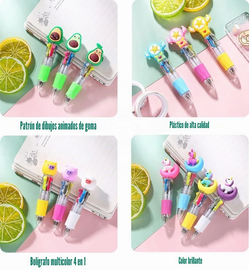 KAHEIGN 32 Piezas 4 En 1 Bolígrafo Multicolor de Dibujos Animados, 10CM Lindo Retráctil de Punta Gruesa 0,7mm para Estudiantes Niños Regalo Fiesta Bolsa Rellenos