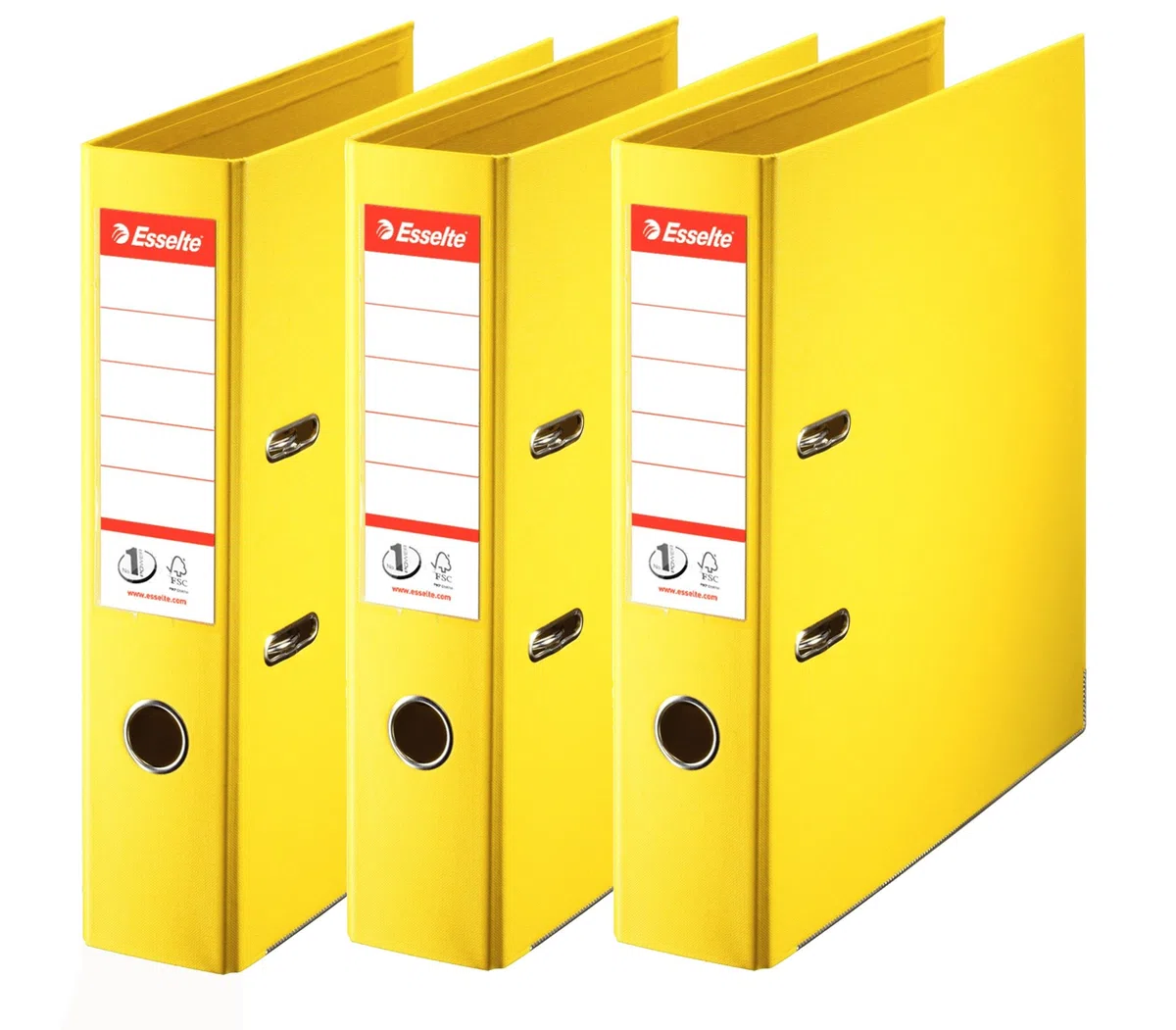Esselte Clasificador - Archivador de anillas con palanca (75 mm, paquete de 3), color amarillo