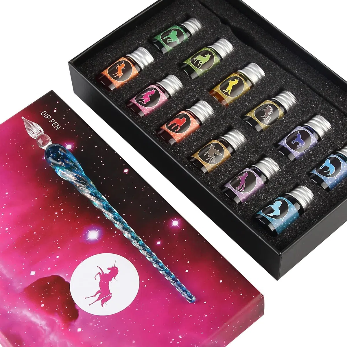 mancola Juego de tinta de cristal hecho a mano con 12 tintas coloridas para arte, firmas, caligrafía, dibujo, decoración, regalo MA-13