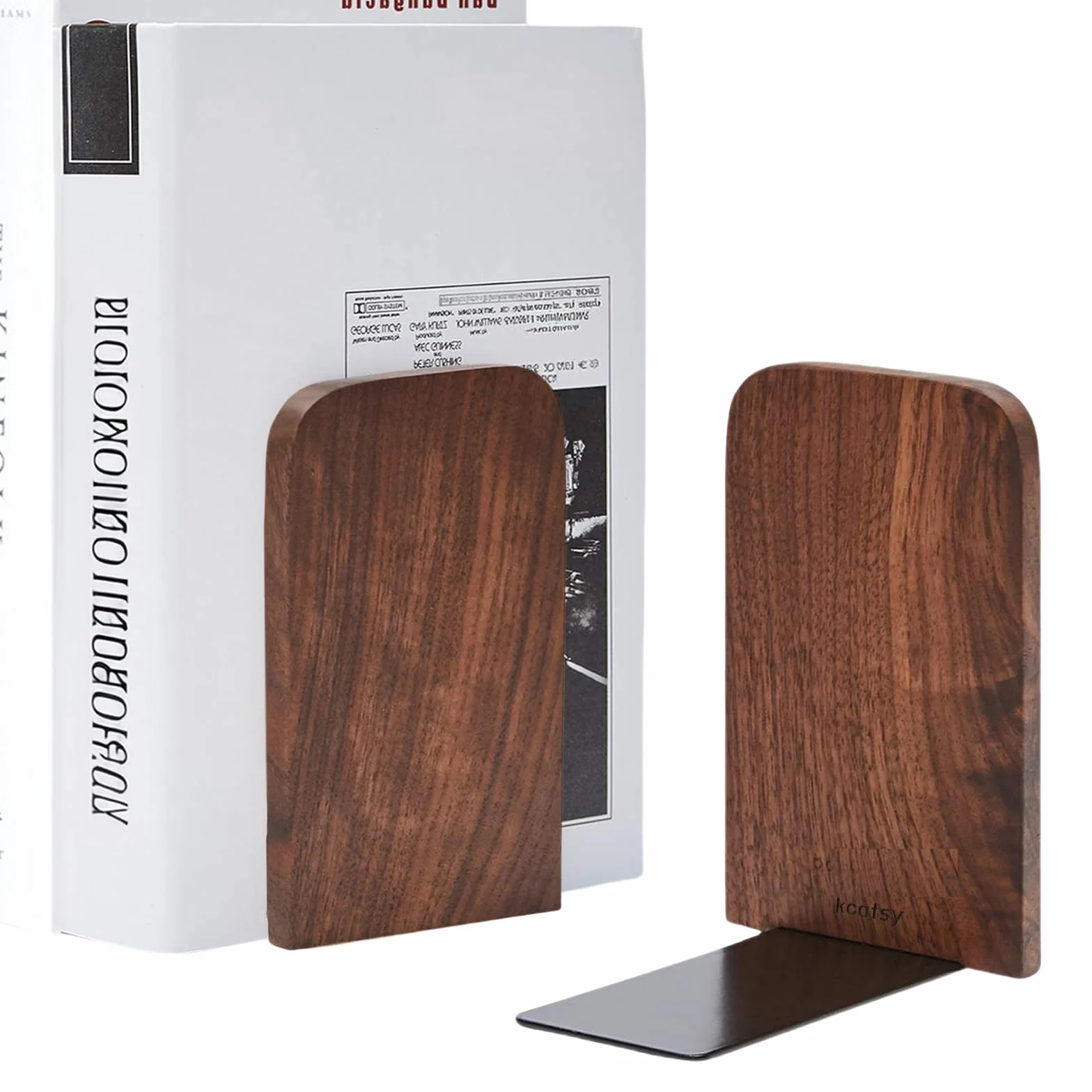 Sujetalibros de Madera 2 Piezas (1 par)- Sujeta Libros - 17 x 12 x 10,5 cm (Madera de Nogal-a, 17 x 12 x 10,5 cm)