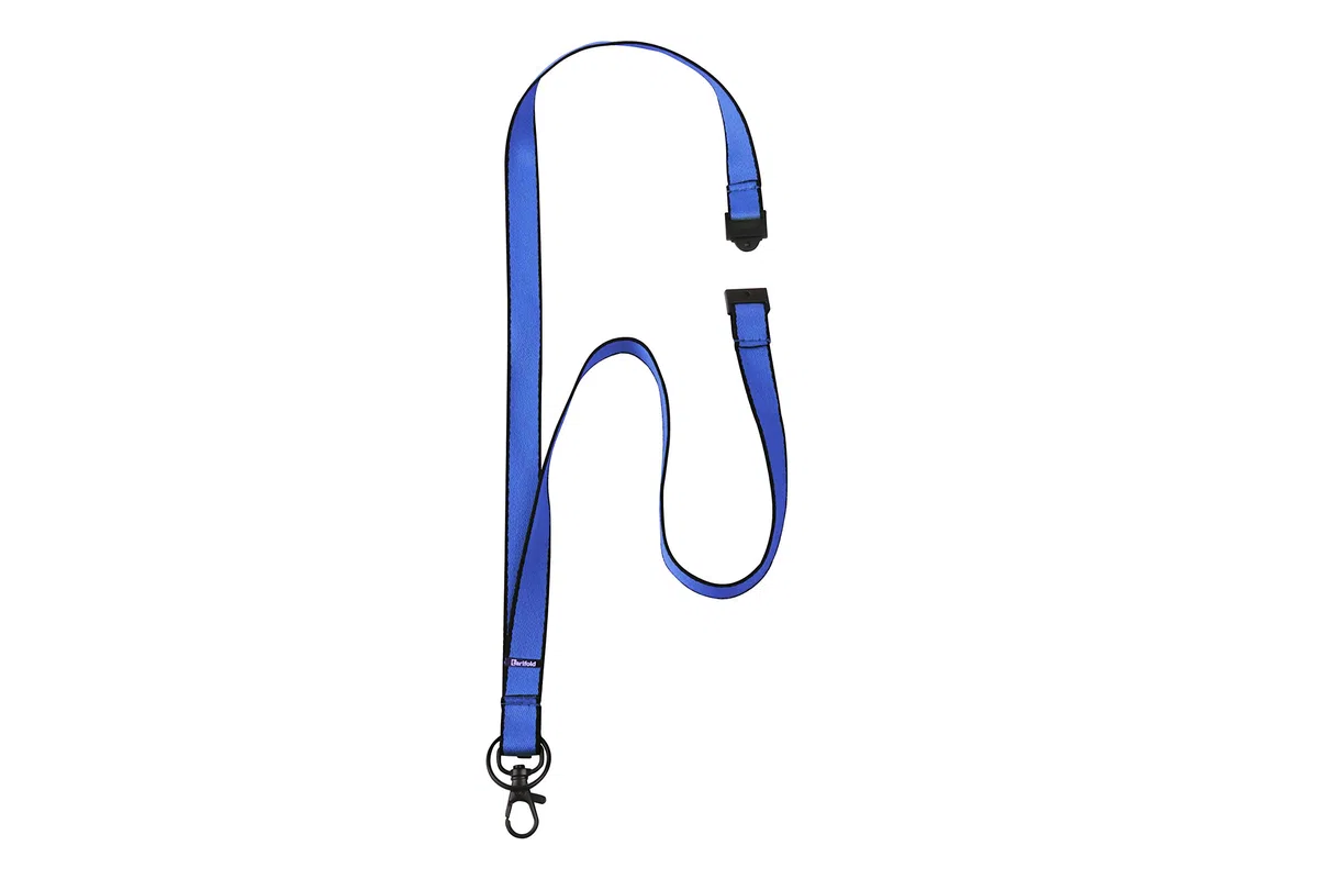 Djois 200521 – Lote de 10 Cordones para Tarjetas con Cinta Plana, Mosquetón Giratorio, Anilla y Cierre de Seguridad para Tarjetas de Identificación y Acreditaciones de Visitantes, Azul