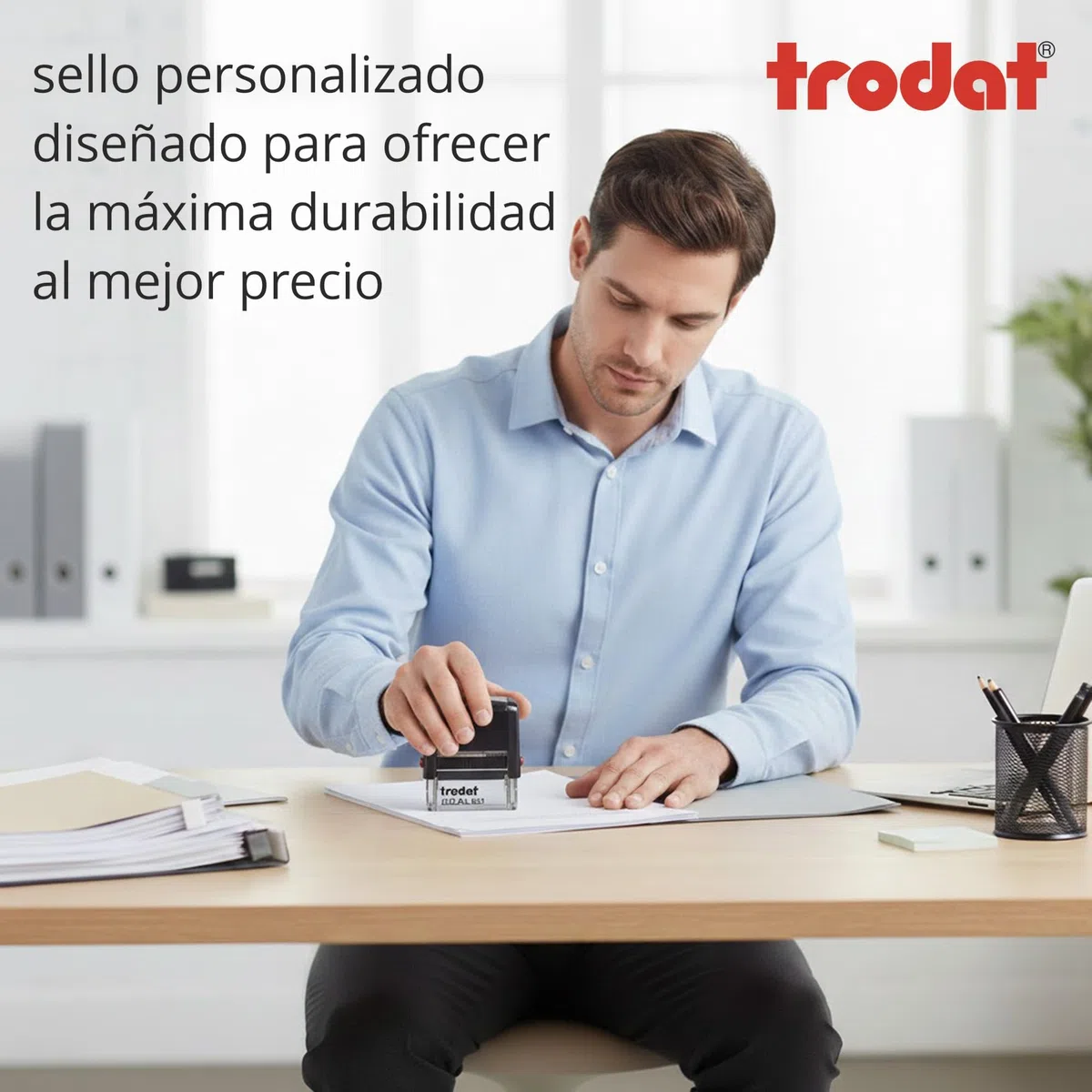 Trodat Ideal 4924 SELLO PERSONALIZADO Cuadrado (40x40 mm) - Sellos de Caucho Personalizados Automáticos con Logo - Cuño Personalizado para Empresas, Bodas y Logotipos Circulares - STAMPA