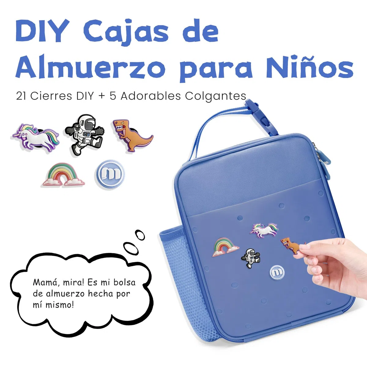 AOTM Bolsa Termica Porta Alimentos Infantil 4L, Nevera Pequeña Portatil DIY Exclusiva, Bolsa Almuerzo Isotermica Impermeable Antigoteo, con Portabotellas, Ideal para Escuela, Viajes, Picnic