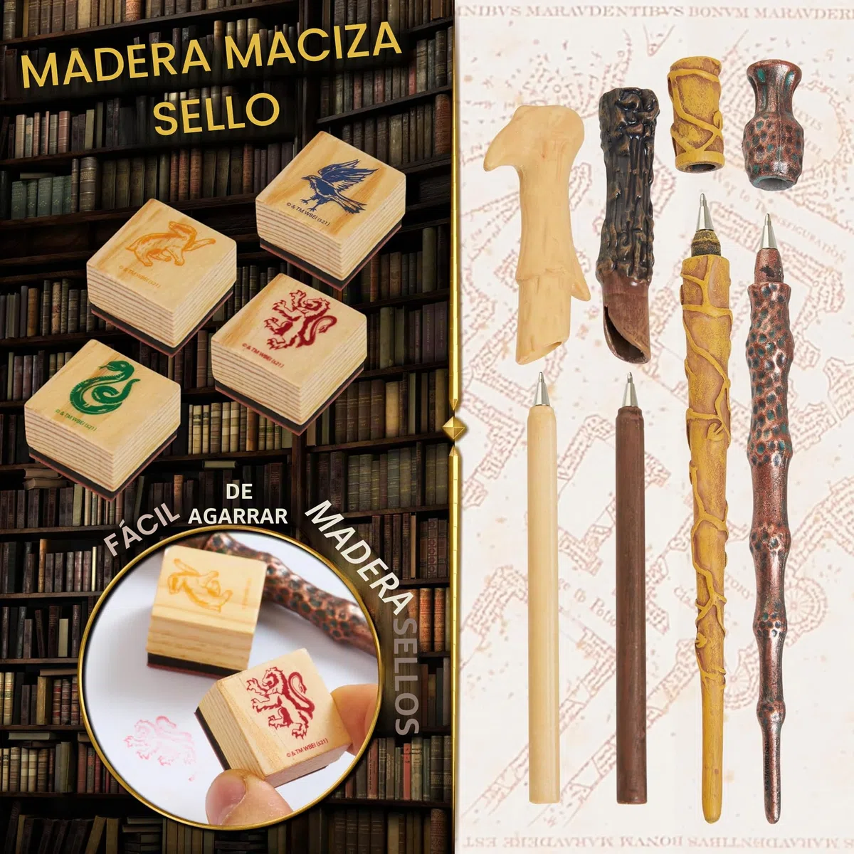 HARRY POTTER Bolígrafos Varitas Papelería con Mapa De Merodeador Hogwarts Sellos Kit y Juego de Tinta