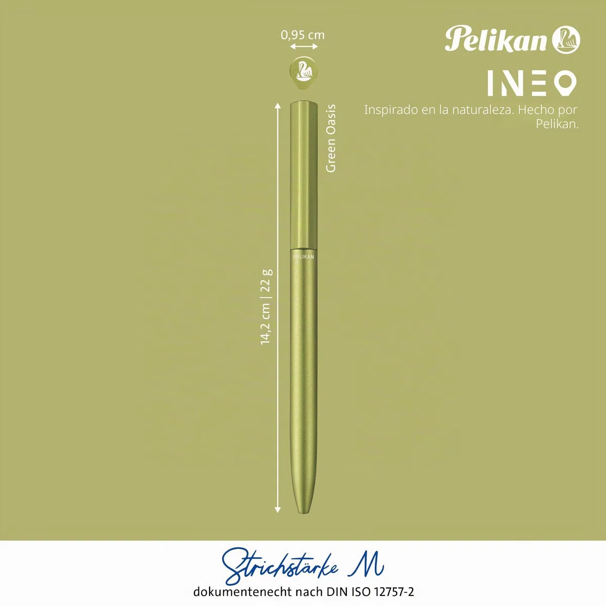 Pelikan, Bolígrafo Ineo, Color Verde, Tinta Recargable Azul, Acabado Metálico Satinado, Estuche Incluido