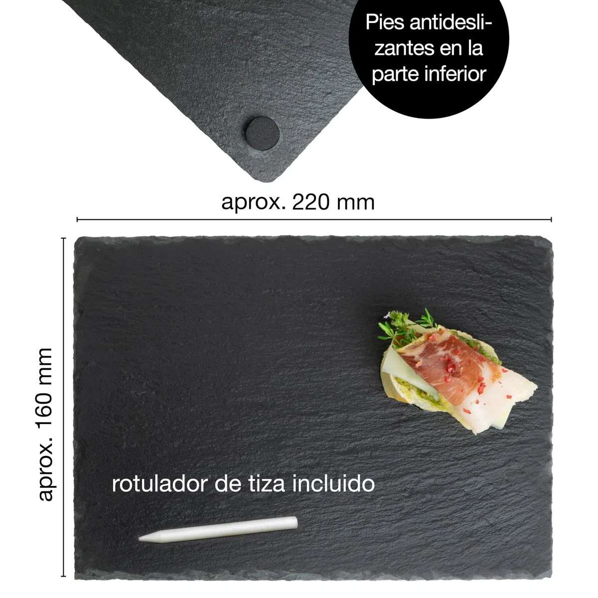 Moritz & Moritz 6x Platos Pizarra 22 x 16 cm Thyme con tiza para escribir - Platos de Pizarra Natural - Platos para aperitivos para personalizar y decorar