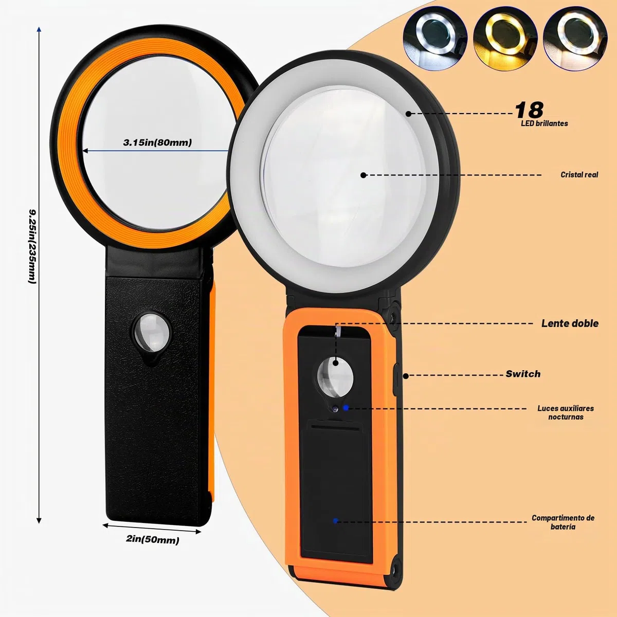 Lupa con Luz, Lupas de Gran Aumento con 18 Luces LED, Lupa Manos Libres para Leer Libros, Soldadura, Inspección, Monedas, Joyería, Exploración