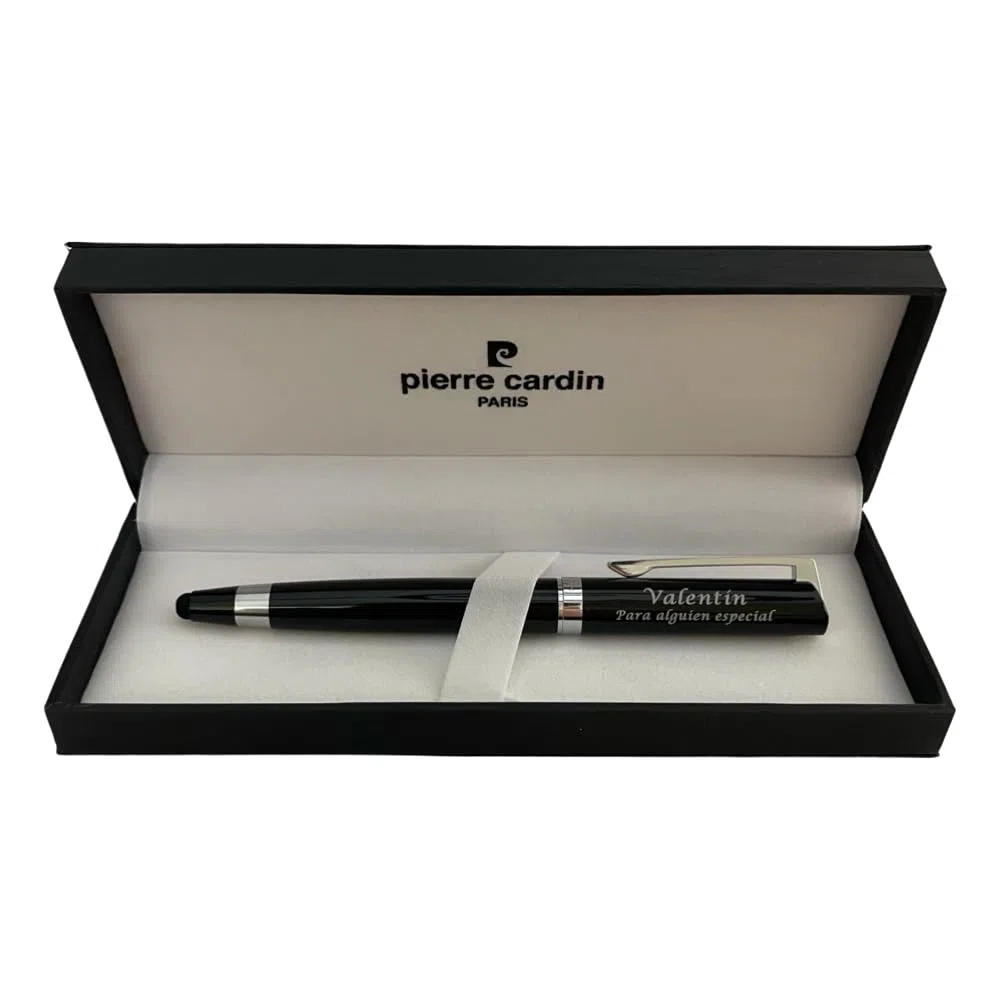 Pierre Cardín - Bolígrafo Personalizado 2 en 1 con Puntero Táctil | Diseño Elegante en Metal Negro | Perfecto para Aniversarios, Cumpleaños y Días Especiales