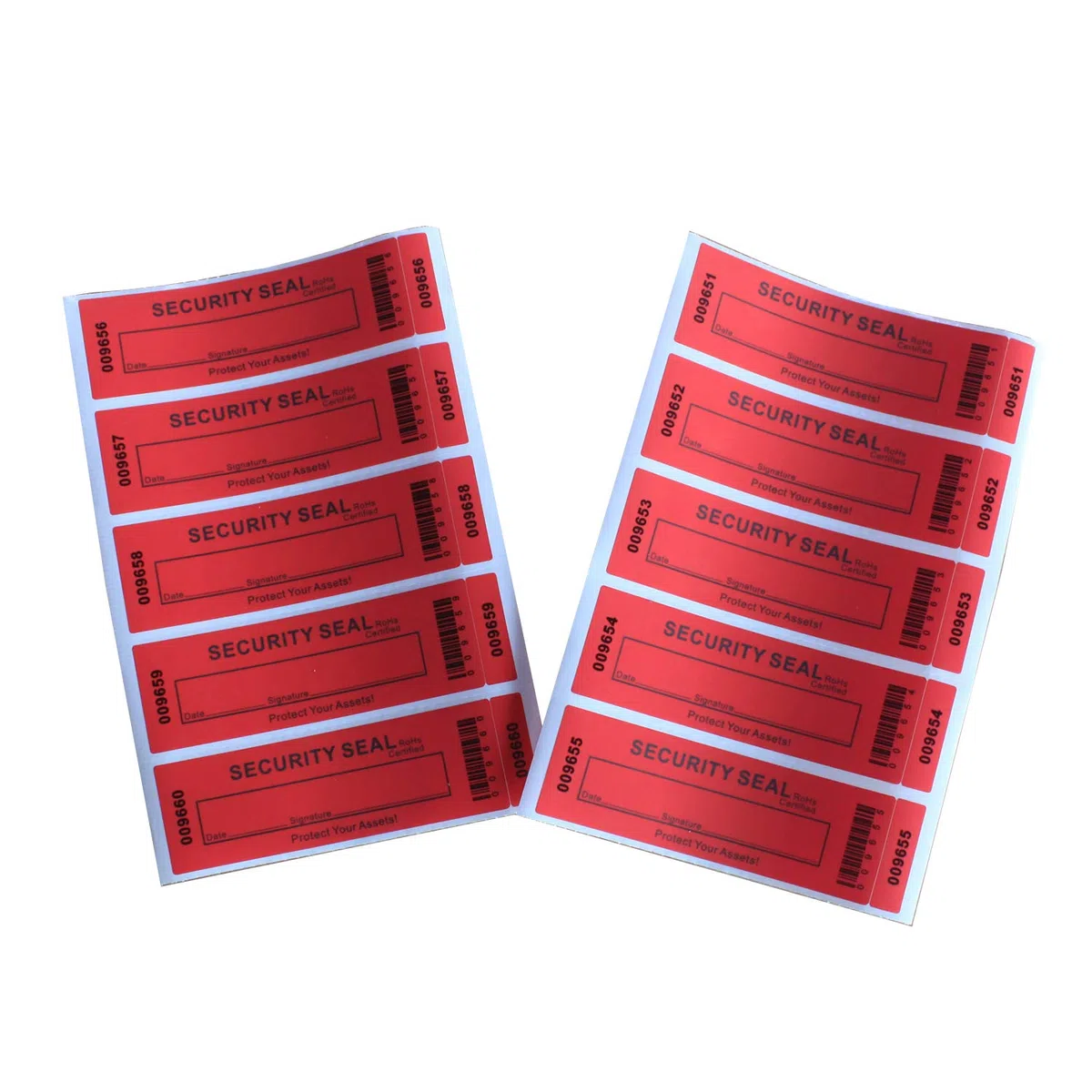 TamperSeals Group - 50 adhesivos de transferencia total a prueba de manipulaciones (rojo, grande, 35 x 120 mm, números de serie triples)