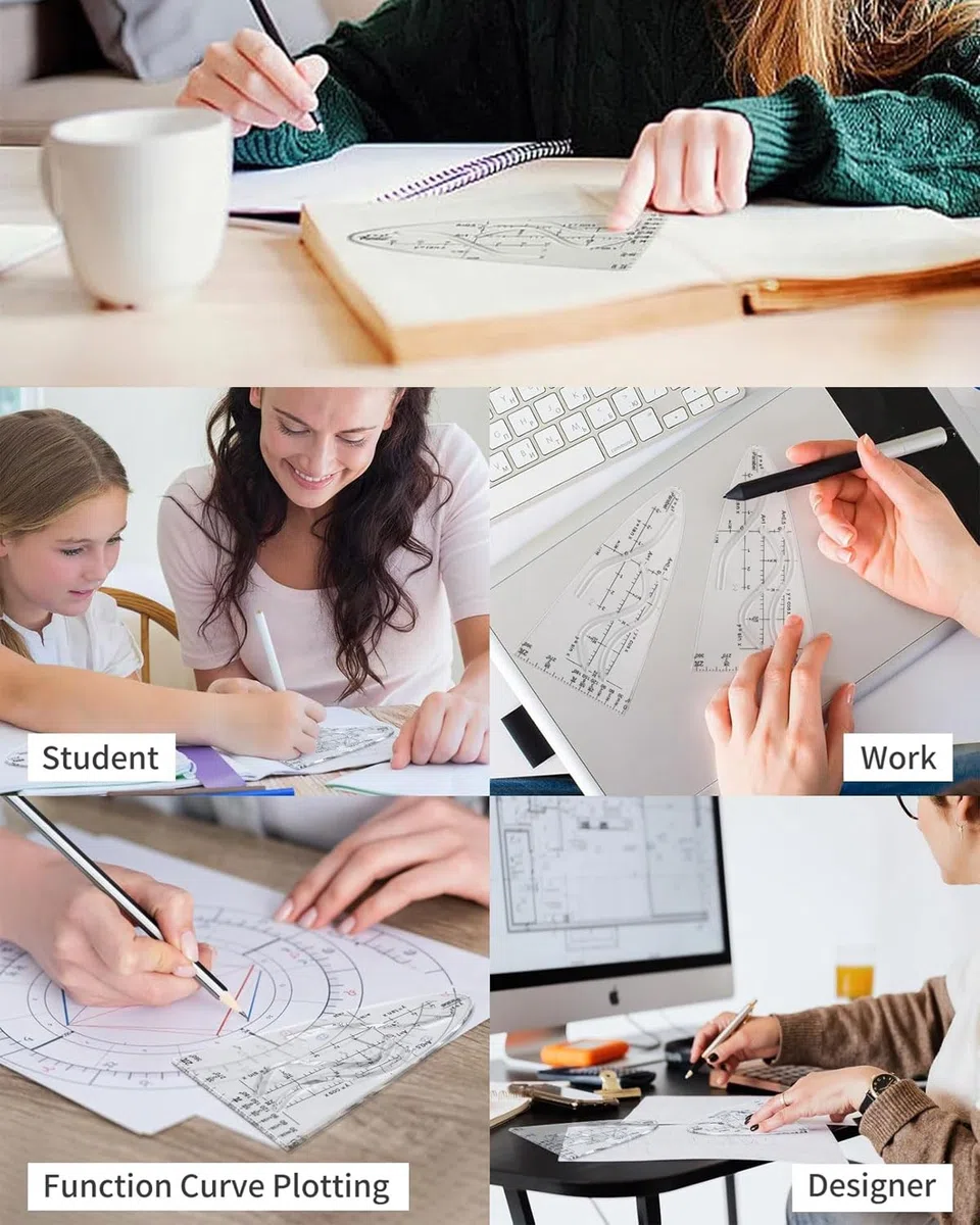 3 pcs plantilla parabólica matemáticas, plantilla curva, regla parabólica, plantilla de dibujo parabólico, curva geométrica plantilla regla para estudiantes, oficina, diseñadores de dibujo