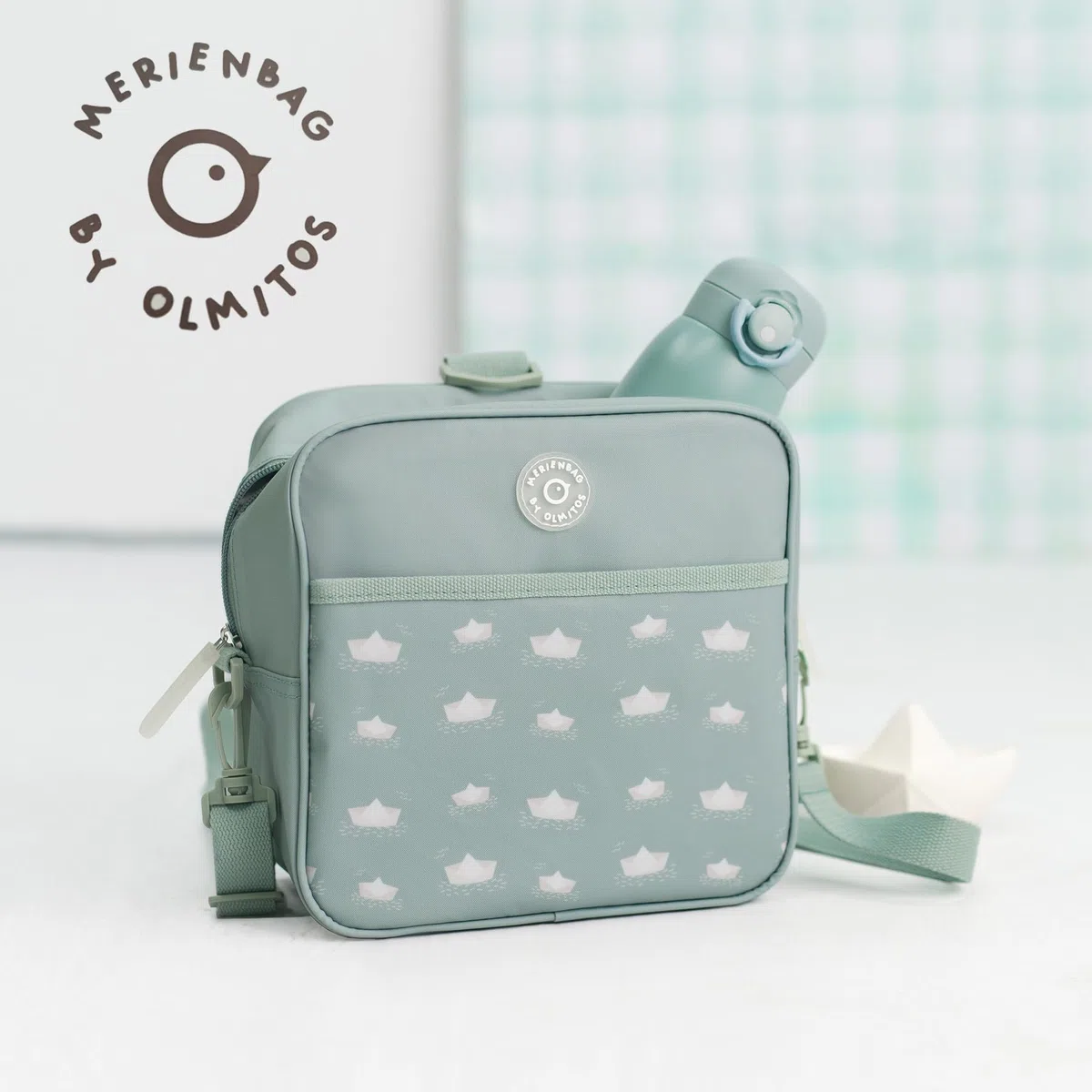 Olmitos - Mochila Infantil Isotérmica MERIENBAG – Bolsa Térmica Aislante para Comida y Termo de Bebé, Fácil Limpieza, Uso como Mochila o Bandolera, Ideal para guardería (Azul)