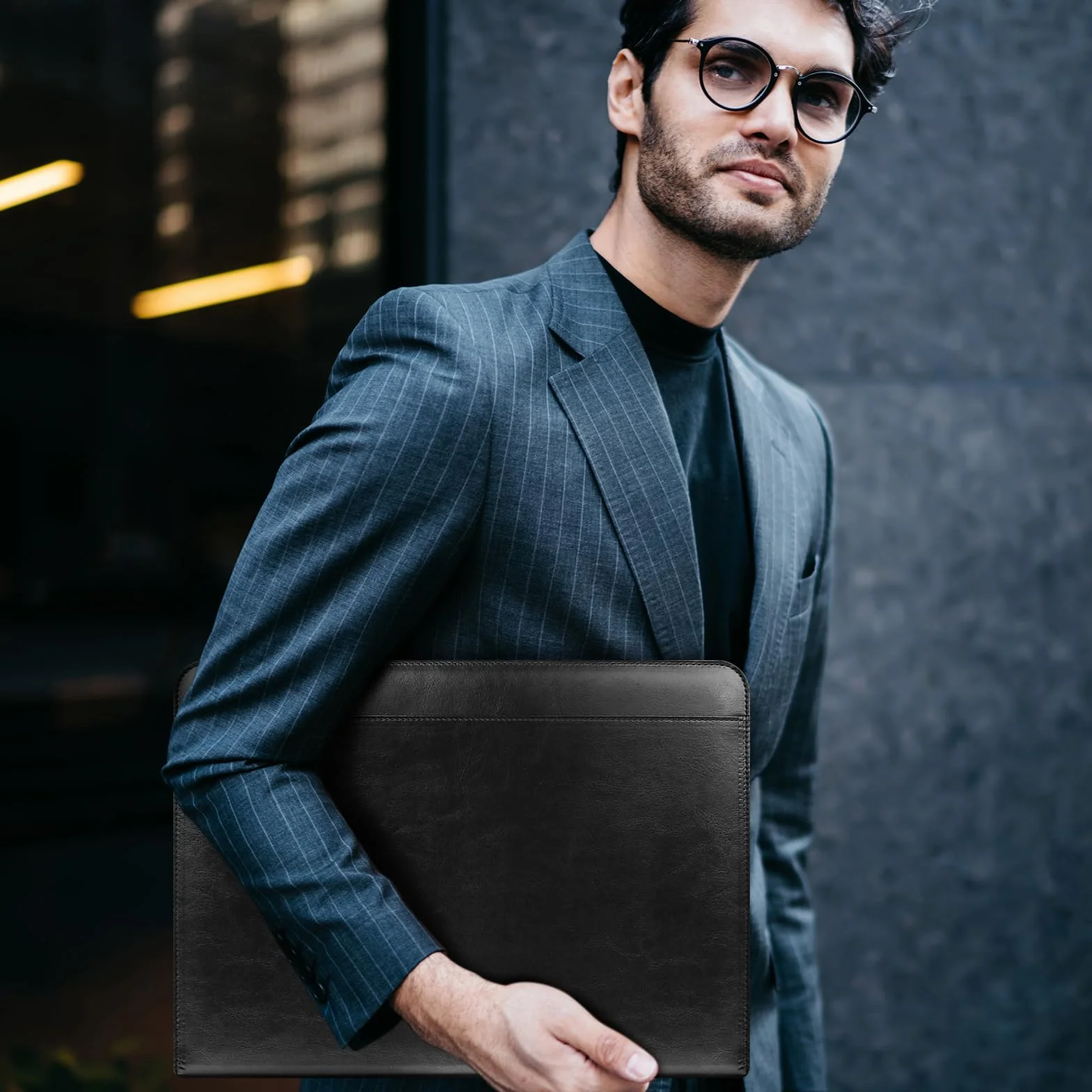 Carpeta Portadocumentos A4,Carpeta de Conferencias Zipper Cuero,Carpeta de Padfolio,Portafolio Grande con Cremallera,Carpeta A4 Premium con Doble Cremallera y Compartimento