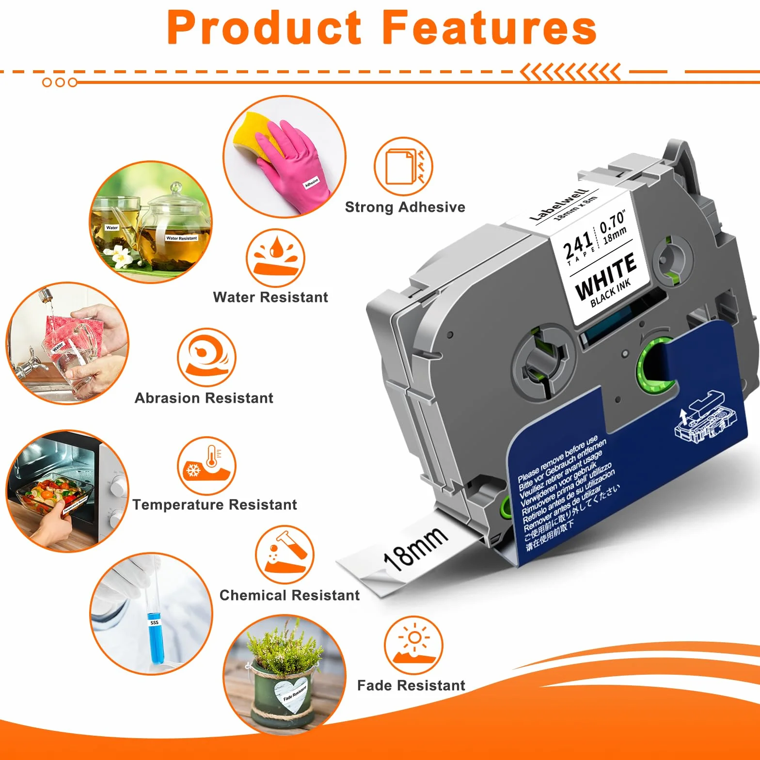 3x Labelwell 18mm 0.7 Cinta Etiquetas para Brother TZe-241 TZe241 TZ-241 Laminado Tape Casetes para Brother P-touch PT-P700 PT-P710BT D450VP PT-D400 PT-1890 2030 PT-H500LI P750W, Negro sobre Blanco