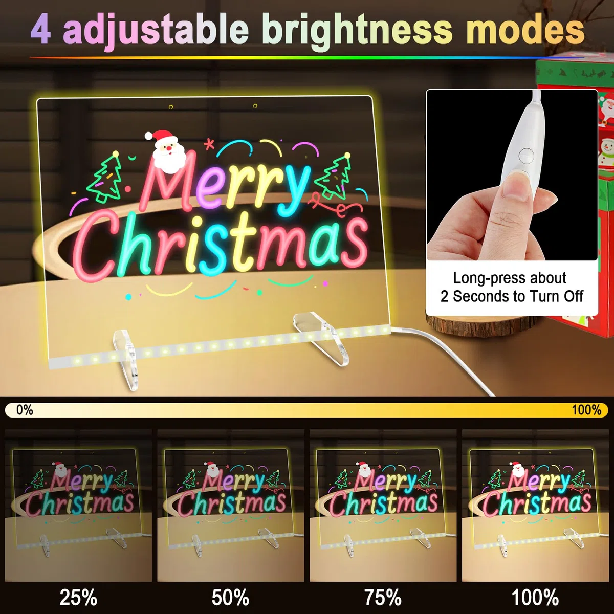 LURICO 35x25cm Tablero Acrílico Luminoso con Mensaje LED, Pizarra de Escritura de Acrílico luces en 4 modos y 7 colores Tablero de Notas LED Limpiable 7 Colores Bolígrafo, para Niños, Adultos