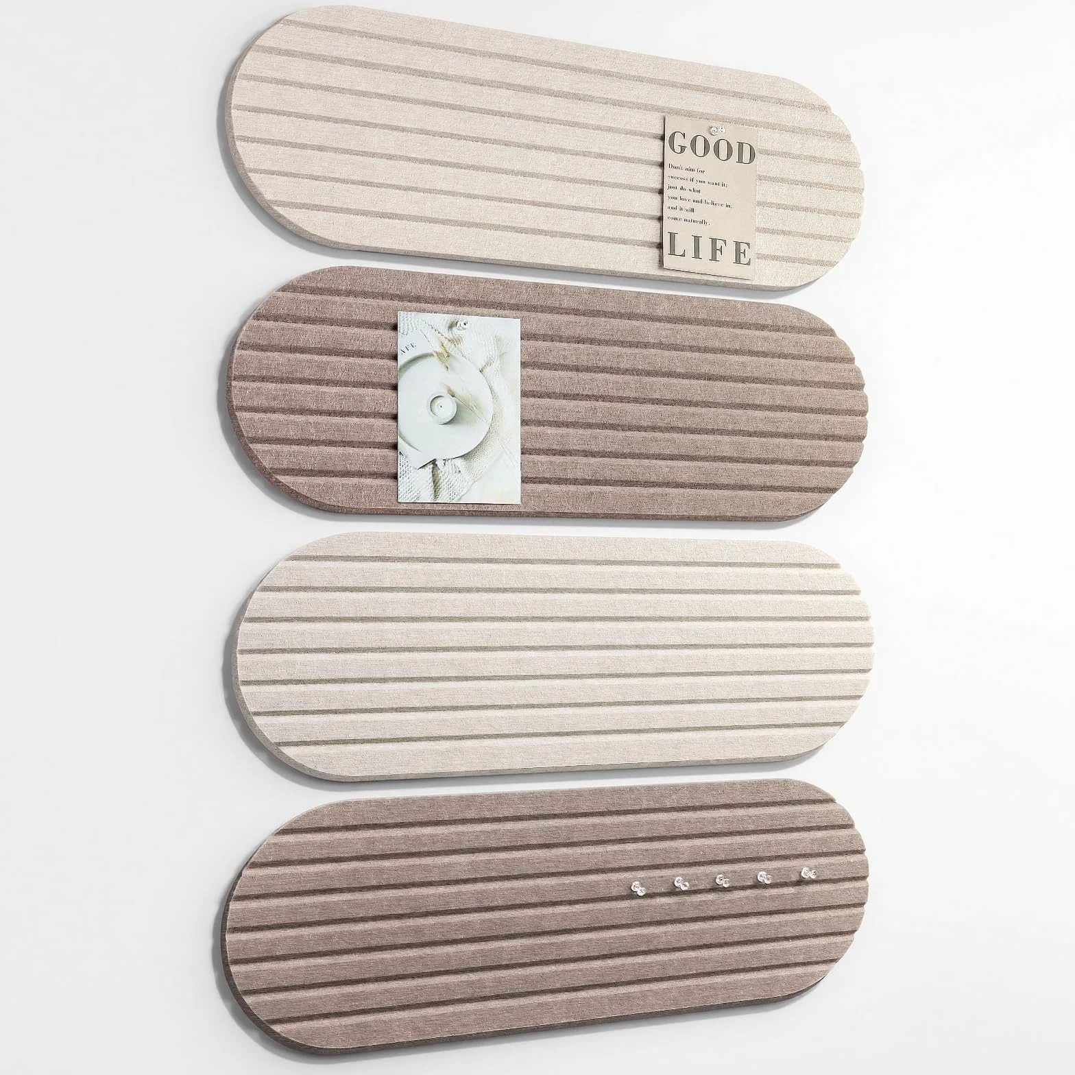 Tablón de anuncios autoadhesivo de fieltro, 4 unidades, 60 x 20 cm, tablón decorativo de fieltro, para habitación infantil, oficina, cocina, color beige