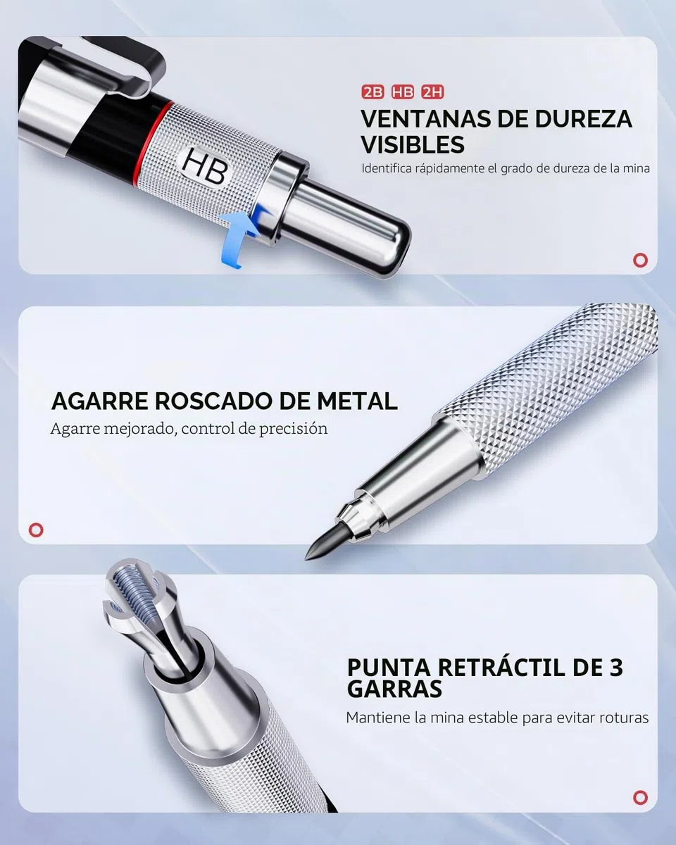 Nicpro 6 Piezas Metálica Portaminas, Profesionales Portaminas 0.5, 0.7, 0.9, 2mm (2B HB 2H) con Minas, Borrador, Sacapuntas para Redacción Escribiendo
