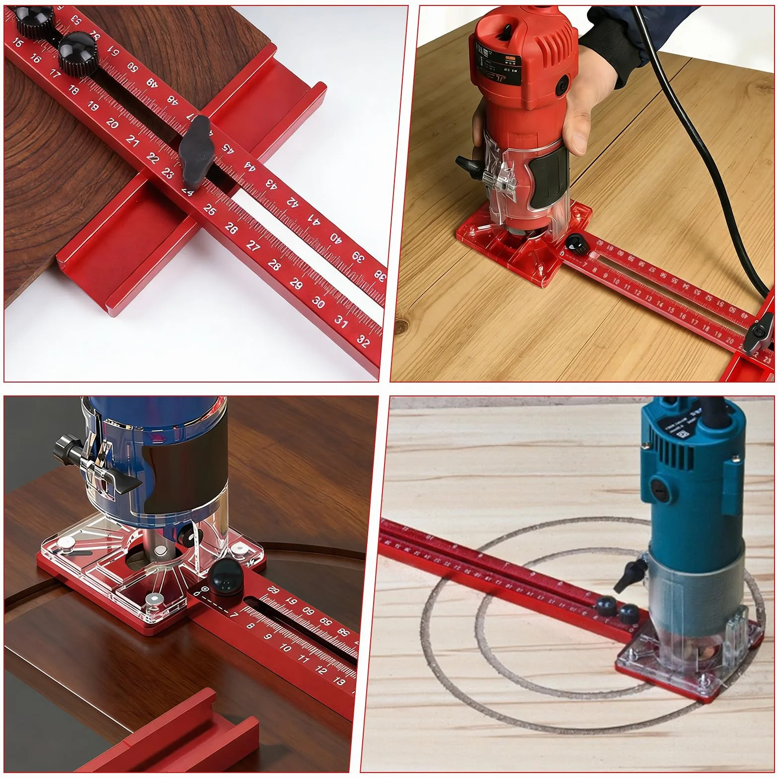 Compás de fresado de aluminio ajustable, plantilla de fresado métrico, accesorios para fresadora superior, plantillas de fresado para fresadoras superiores, placa de fresado para círculos y rectas