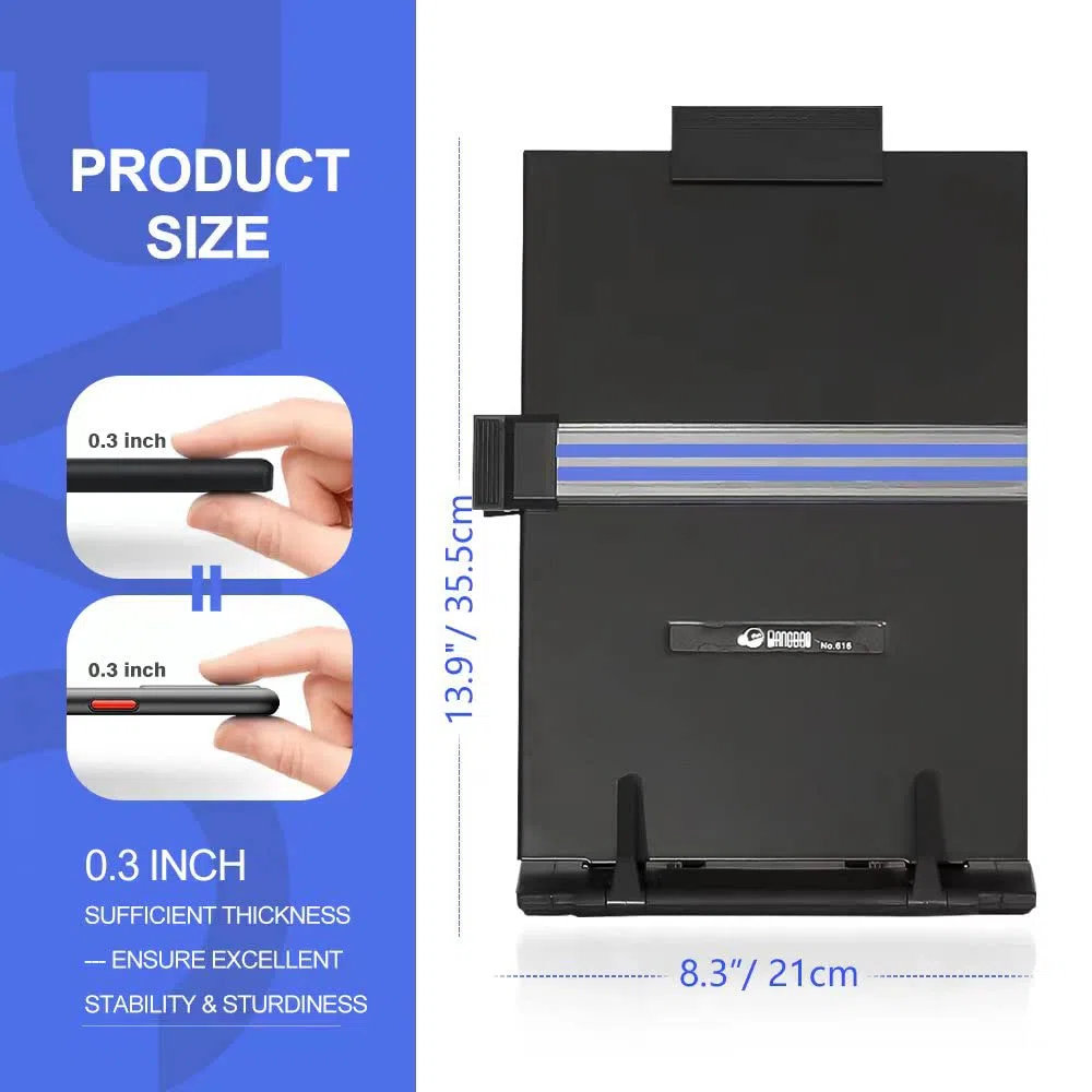 Soporte para documentos de escritorio con 7 posiciones ajustables, organizador de archivos de metal negro para escribir discurso, lectura de discursos, cartas, libros de música, tabletas, oficina, con