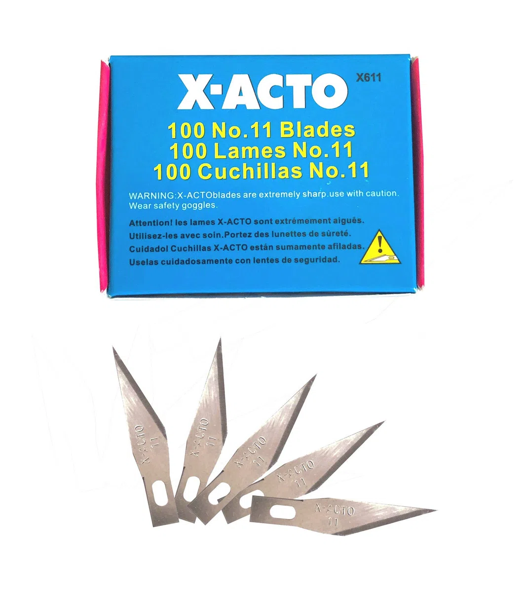 Set 100 cuchillas acero Inox mod.11. Hoja recta para cutter nº1. Bisturi, Escalpelo.