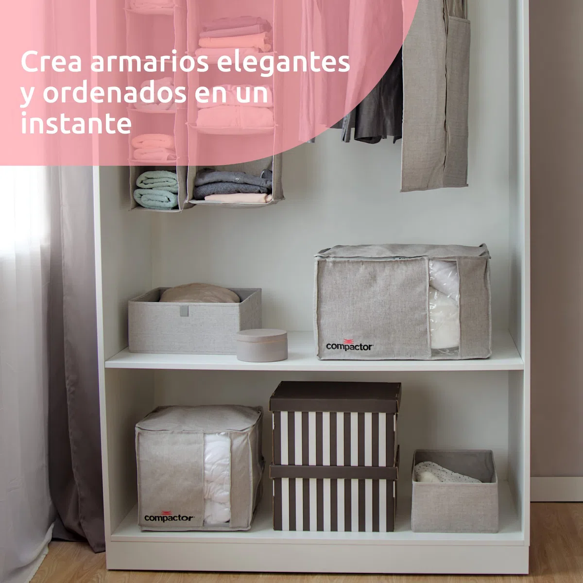 Compactor Cesta Oxford XL, 56x36x16,5 cm, Gris, Tela Oxford y Cartón