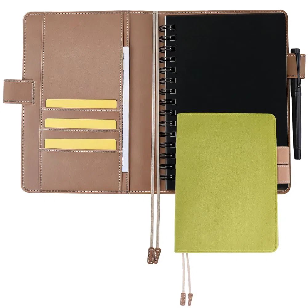 CRASPIRE Funda Cuaderno A6 Terciopelo Color Verde Oliva Oscuro Ranuras Tarjetas Carpeta Tipo Sobre PU 4.5 x 6.6 Pulgada Maletín Negocios Organizador Portafolio Cuero Reutilizable Amantes Libros