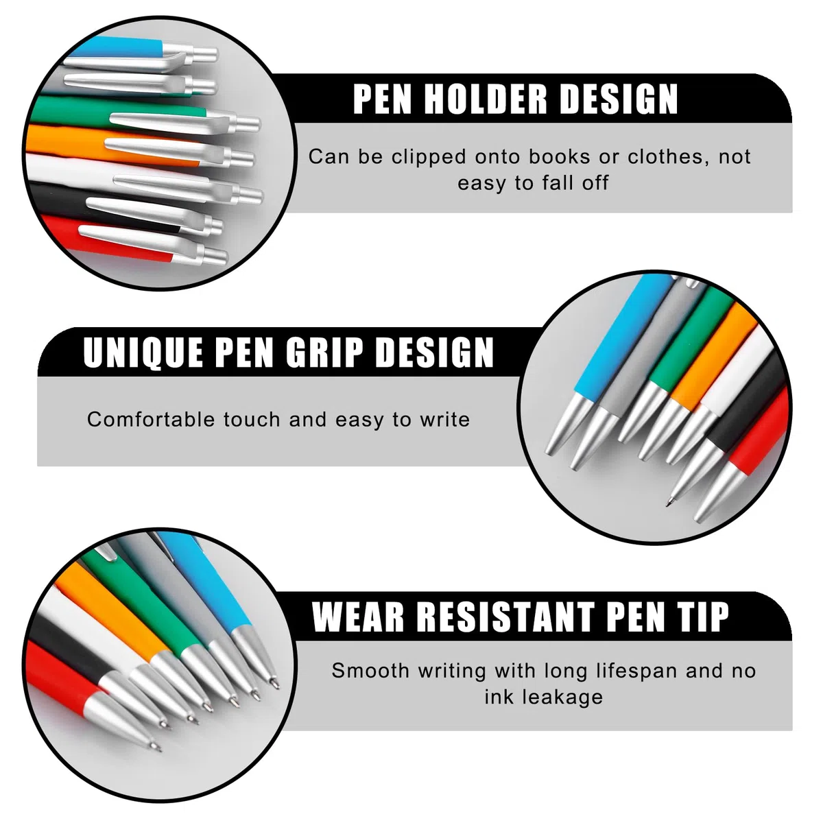GBKDQQ 100 bolígrafos ergonómicos, bolígrafos retráctiles, antideslizantes Kulli, para oficina y hogar, tinta negra, carcasa multicolor, color aleatorio