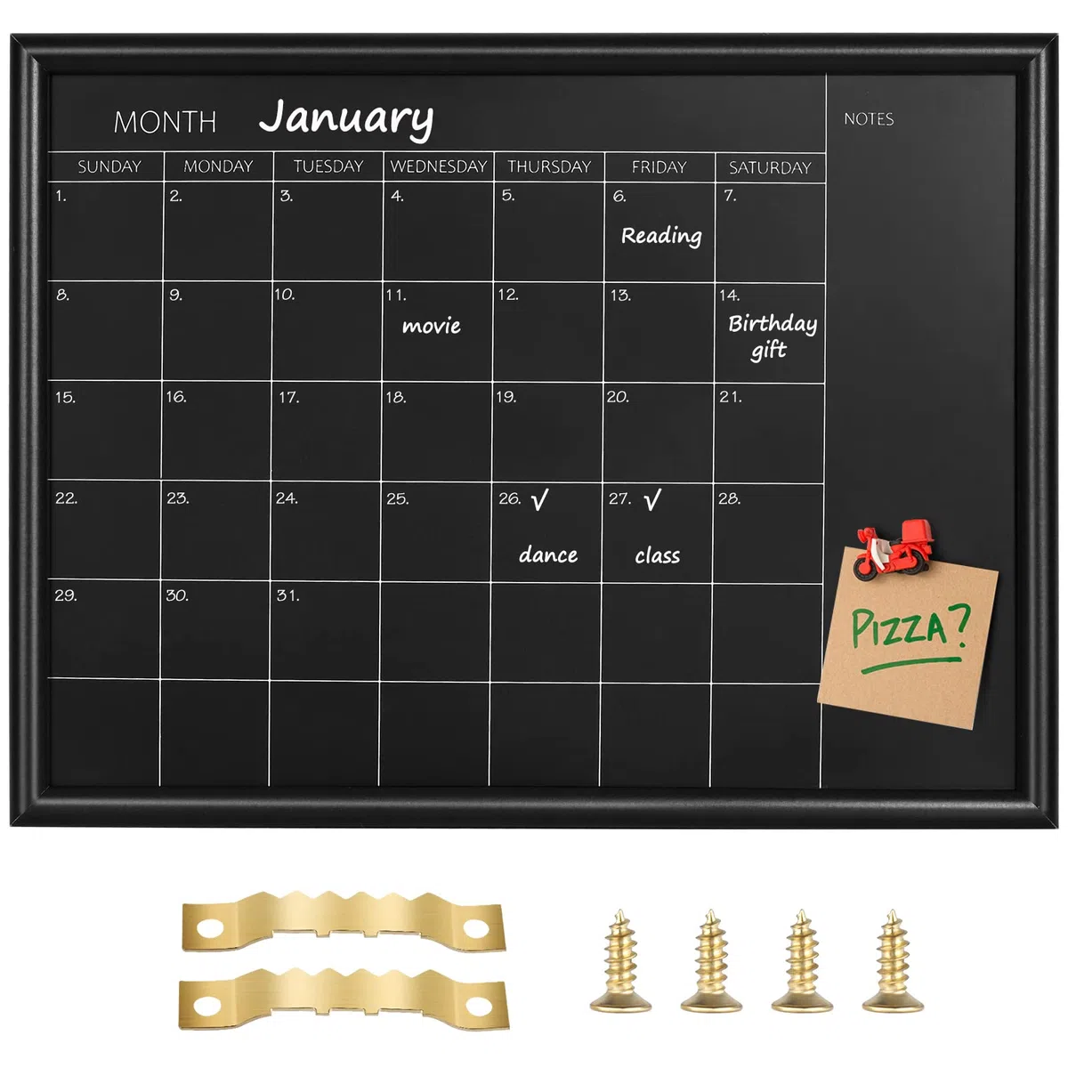 Okydody YLHB-BK-3040 - Panel calendario mensual 30x40 cm, marco negro, pizarra magnética (YLHB-BK-3040).DE