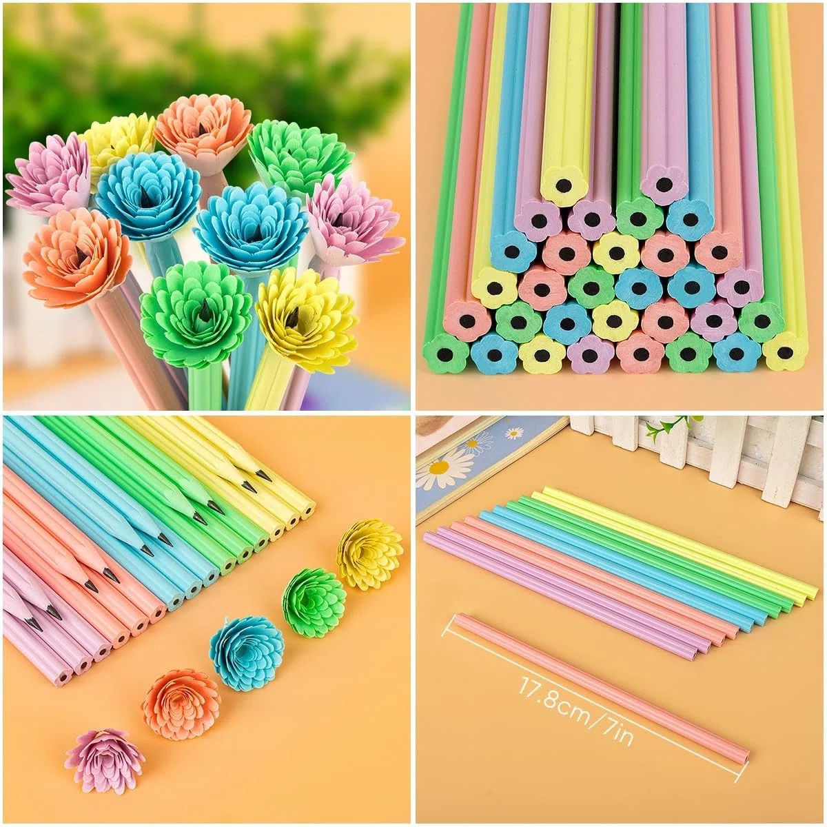 64 PCS Lapices con Gomas Niños Regalo,32 Gomas de Borrar Divertidas + 32 Lapices Pétalos Niños,Regalos Cumpleaños Niños Colegio,Detalles Cumpleaños Niños