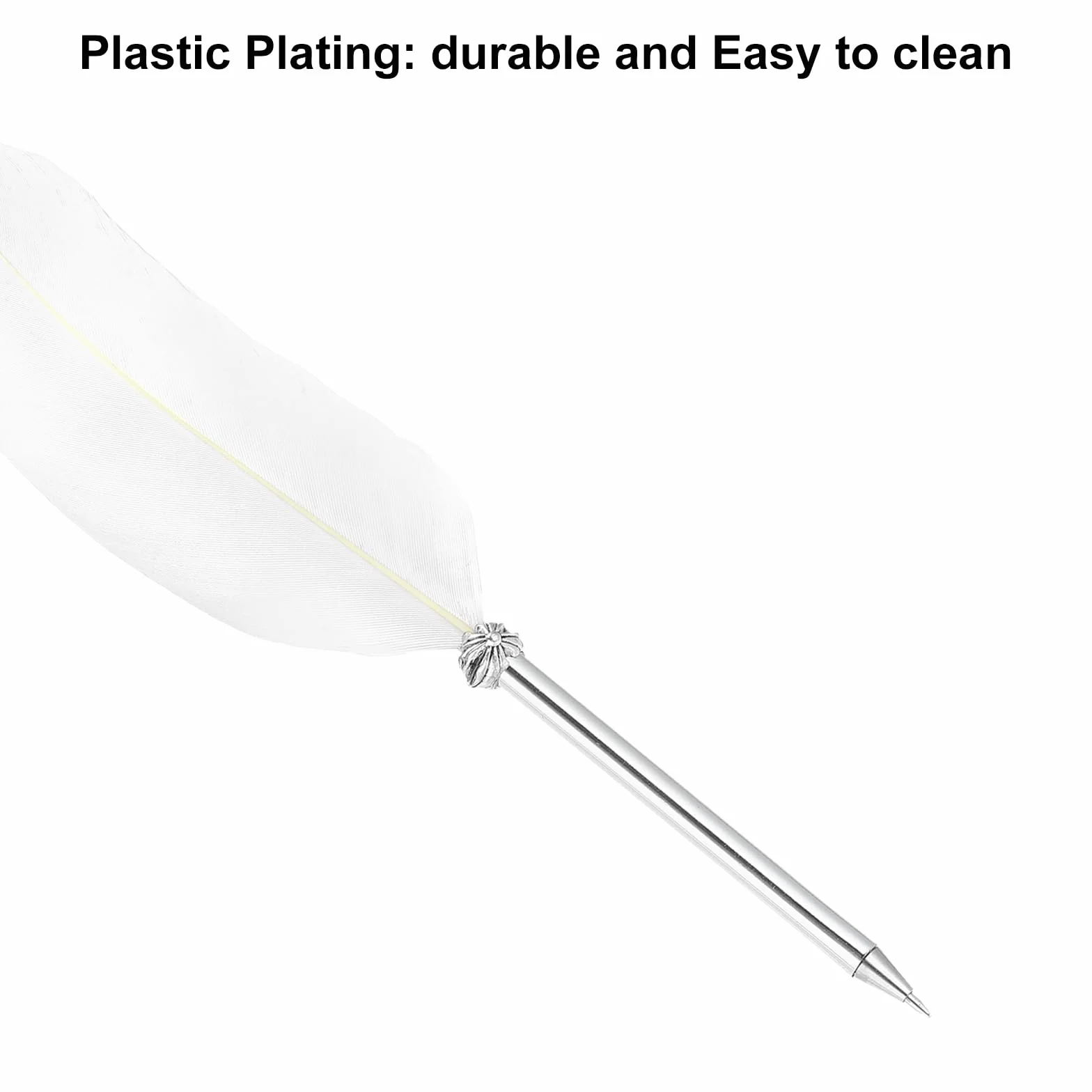 PATIKIL Bolígrafo de Pluma de 21cm/8" con Pluma de Plumas, 2 Bolígrafos de Tinta Vintage de Pluma Refinada Chapada para Caligrafía, Firma, Regalo de Boda, Negro/Blanco