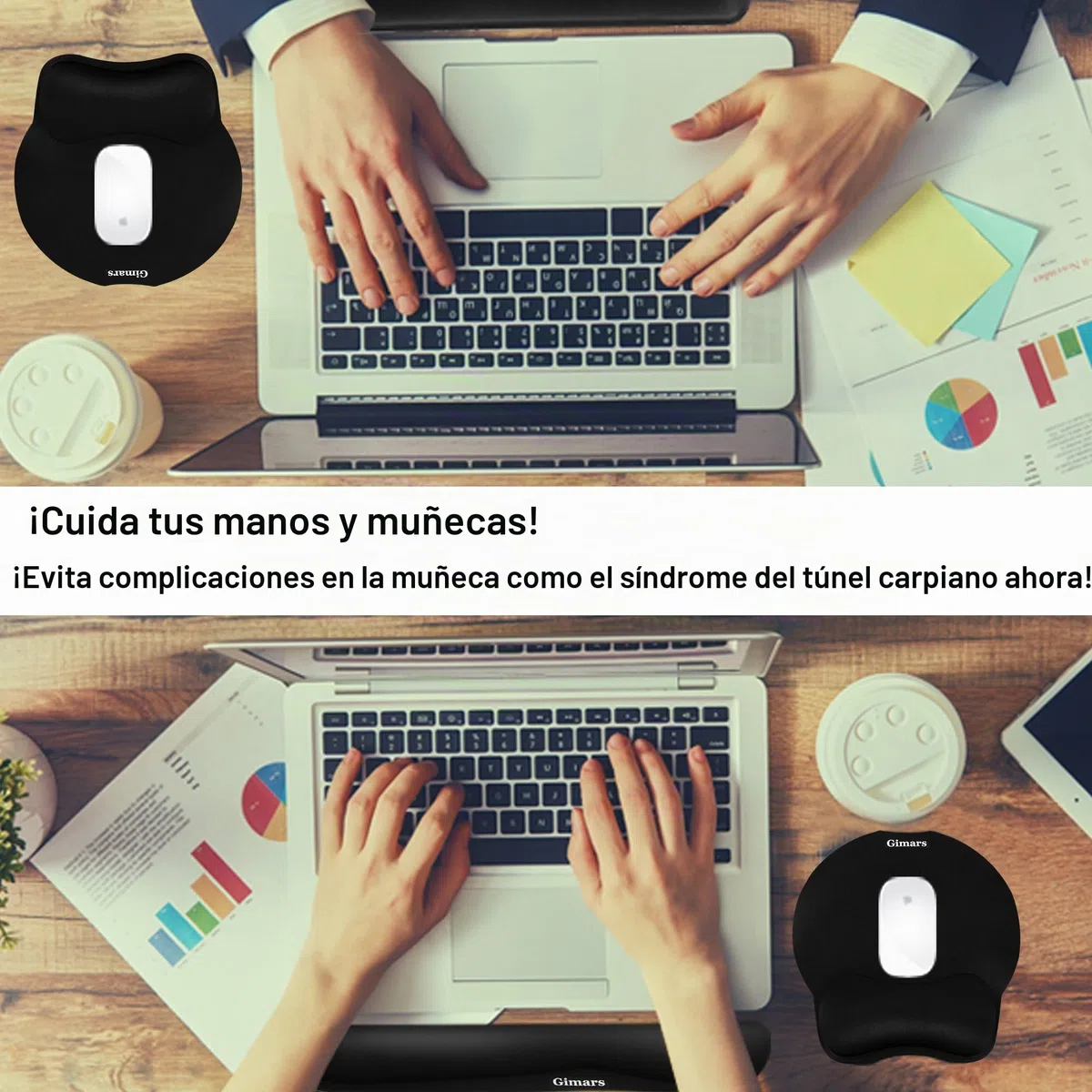 Gimars Alfombrilla Ratón y Reposamuñeca Almohadilla Teclado con Reposamuñecas Ratón con Base de Goma Antideslizante Reposamuñeca Teclado Ergonómica para Ordenador en Oficina Casa Escuela Juego,Negro