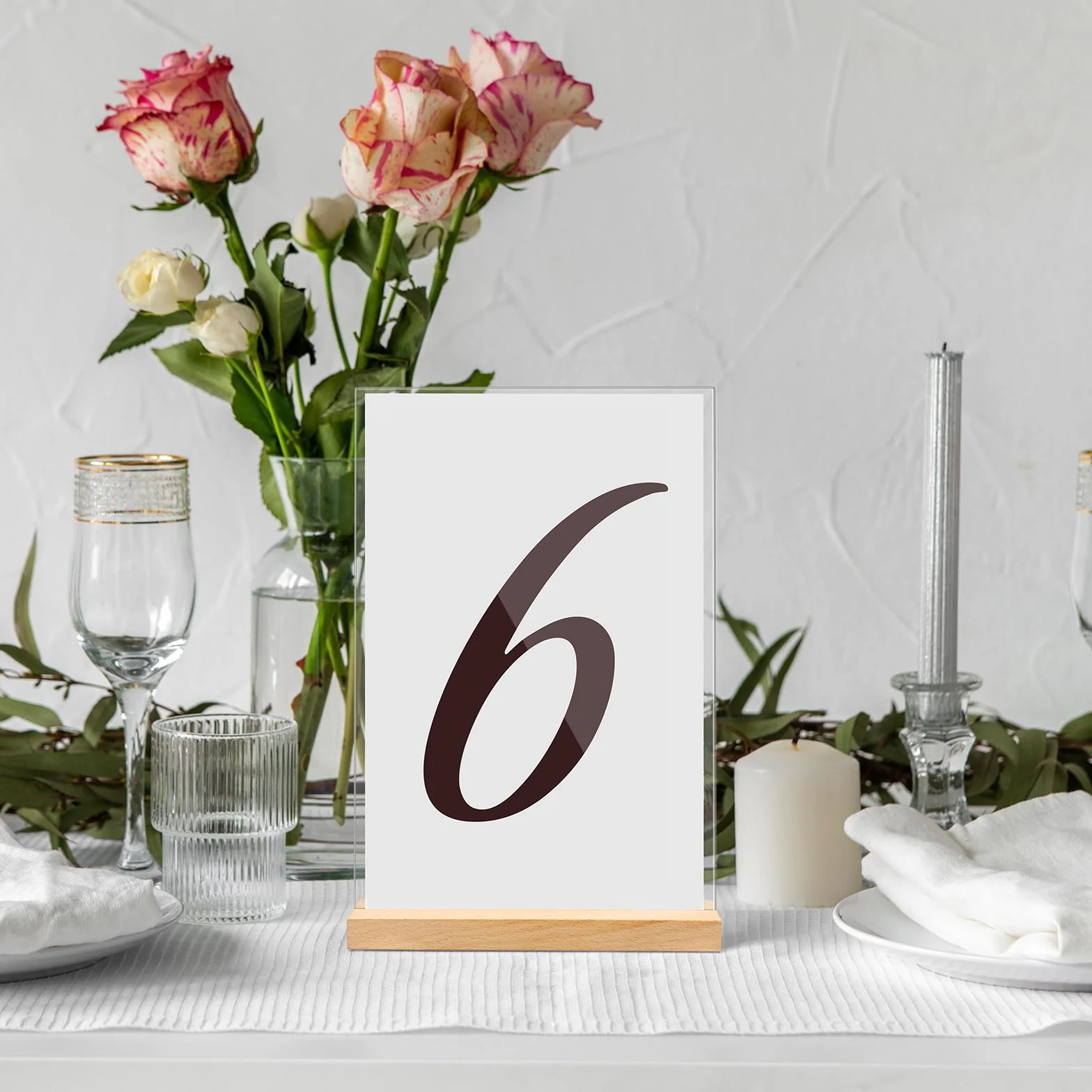 Yoosso Expositor de mesa acrílico A4, 2 unidades, A4, soporte para carteles con base de madera para publicidad, menú, boda, cafetería, restaurante (forma L y T, 2 posibilidades)
