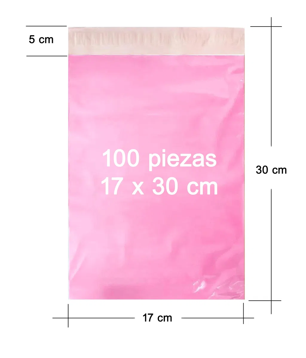 Sobres de plastico de Envío Bolsa de correos con cierre Autoadhesivo, Rosa y Gris, 17x30 cm y 20x30 cm, Paquetes de 50 y 100 Unidades, Resistentes (Rosa, 100 piezas - 17x30 cm)