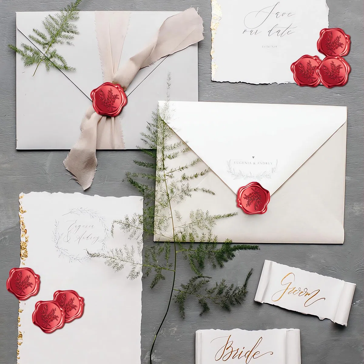 50 Piezas Sello de Cera Autoadhesivo Pegatinas, Sello Lacre Adhesivo Rojo de Ramas de Olivo Vintage, Calcomanías Adhesivas para sello de Cera para Invitaciones, Boda, Cumpleaños, Navidad