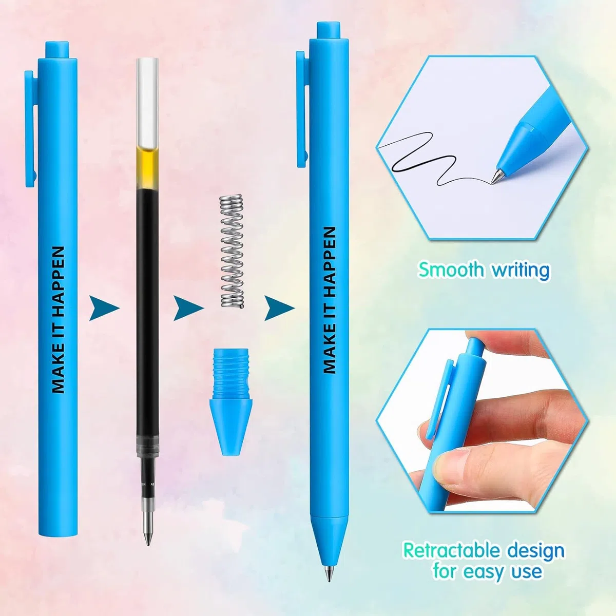 KAHEIGN 50 Piezas Bolígrafos Inspiradores, 14CM Macaron Bolígrafo Frases Motivacionales Bolígrafos Retráctiles de Tinta Negra para Jefes Oficina Escritorio Artículos Regalos (10 Estilos Positivos)