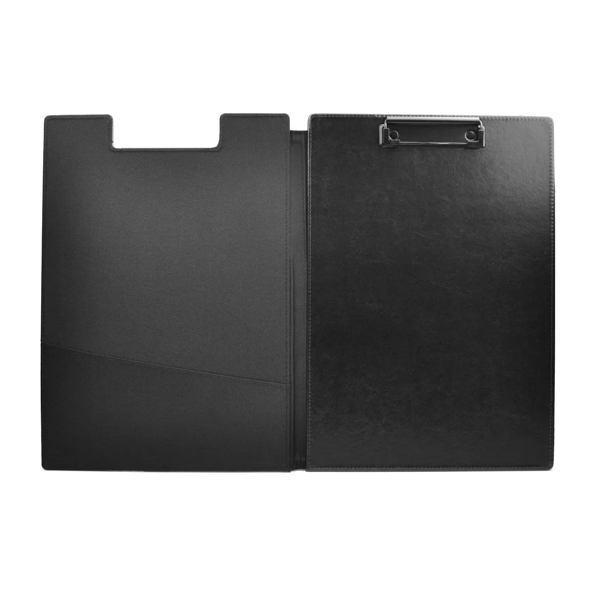 Carpeta Dynamic Classic con Soporte de Pinza y Bolsillo interior, Ideal para Congresos y Presentación, Fabricada en Piel Vegan en acabado Notairé con Interior en Tela by Office Box. (Negro)