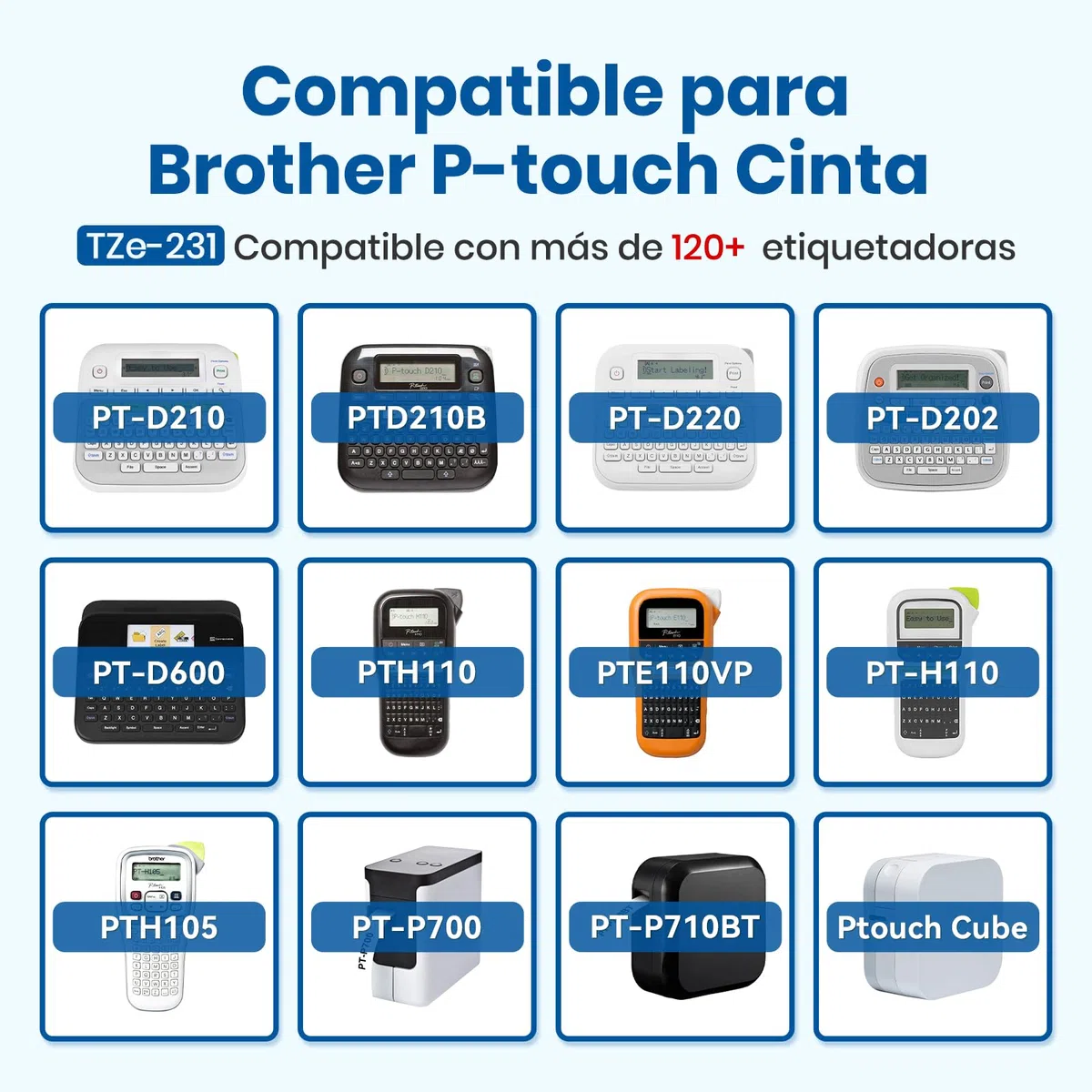 TZe 231 Cinta Compatible para Brother P-touch Tapes Etiqueta Reemplazo 12mm 0.47 Negro sobre Blanco Laminada para TZe231 Tz 231 Aze 231 para P-Touch PT-H100lb PT-H105 PT-D210 PT-E110 PT-1010 PT-100 4X